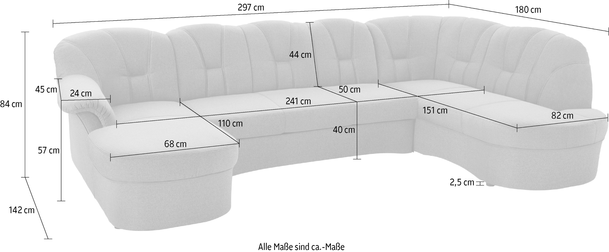 DOMO collection Wohnlandschaft »Papenburg U-Form«, in grosser Farbvielfalt, wahlweise Bettfunktion, frei im Raum stellbar