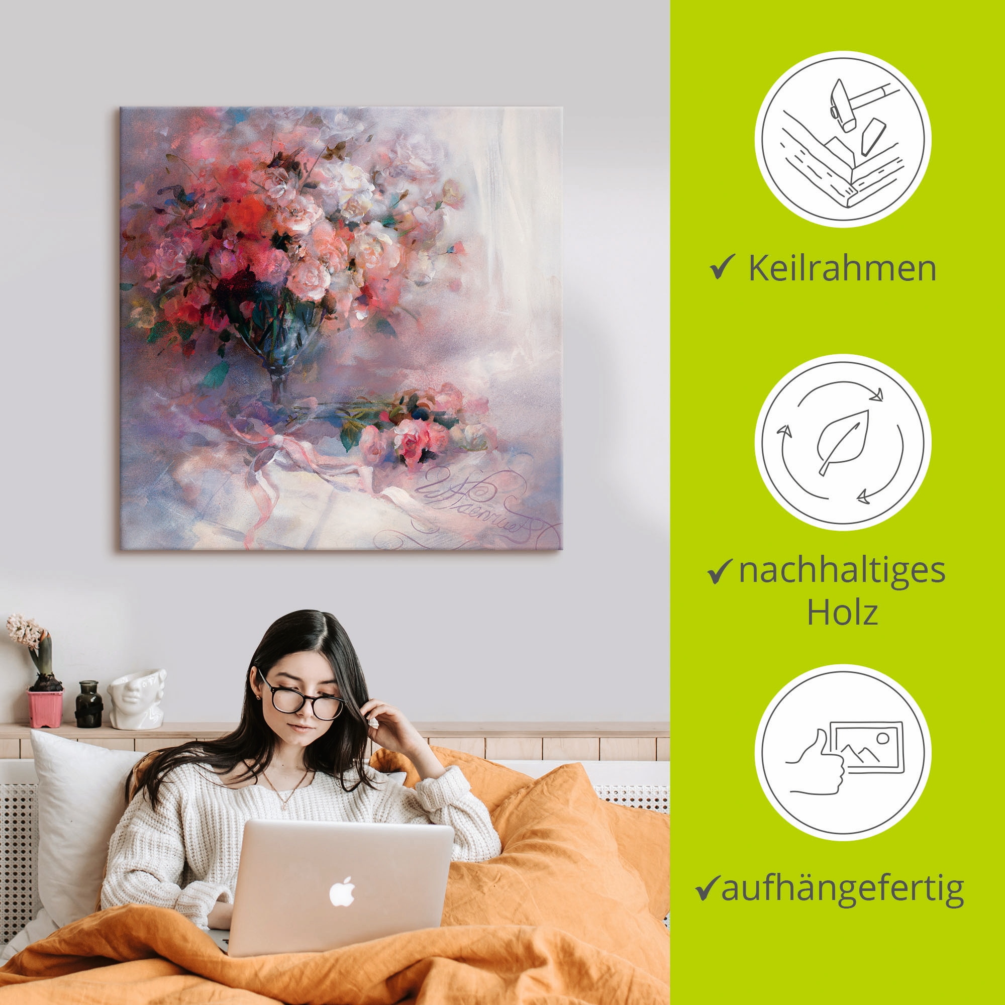 Artland Tableau sur toile »Rosenstrauss« 1 cuis tlg. auf Holzrahmen gespannt