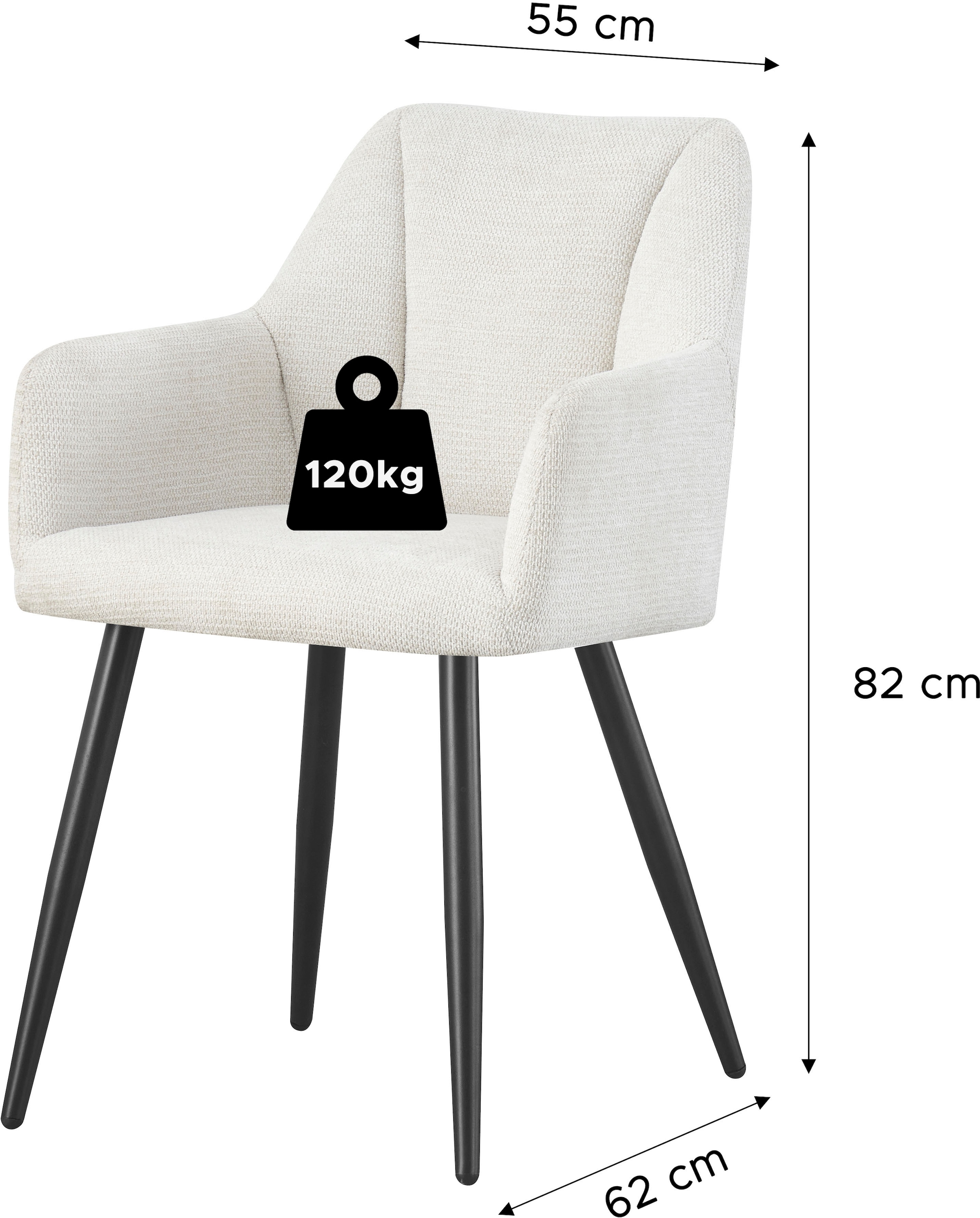 Home affaire Esszimmerstuhl »MILTON, 2er Set, mit Metallgestell in matt schwarz« (Set) 2 Stk.in verschiedenen Farben, Belsatbarkeit pro Stuhl 120 kg, mit Armlehne