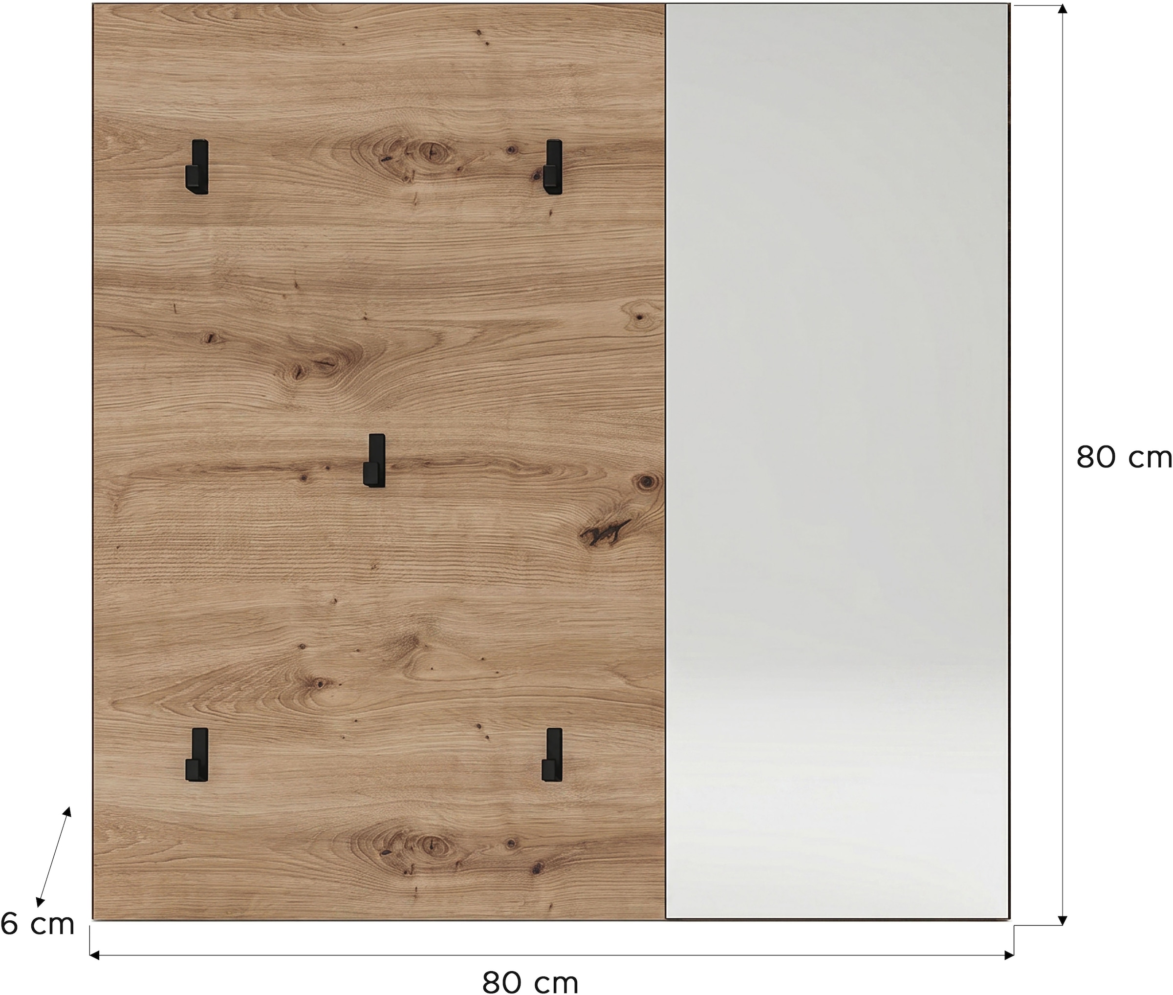GOODproduct Garderobenpaneel »FJELL, Breite 80cm, 5 Haken, Spiegel«