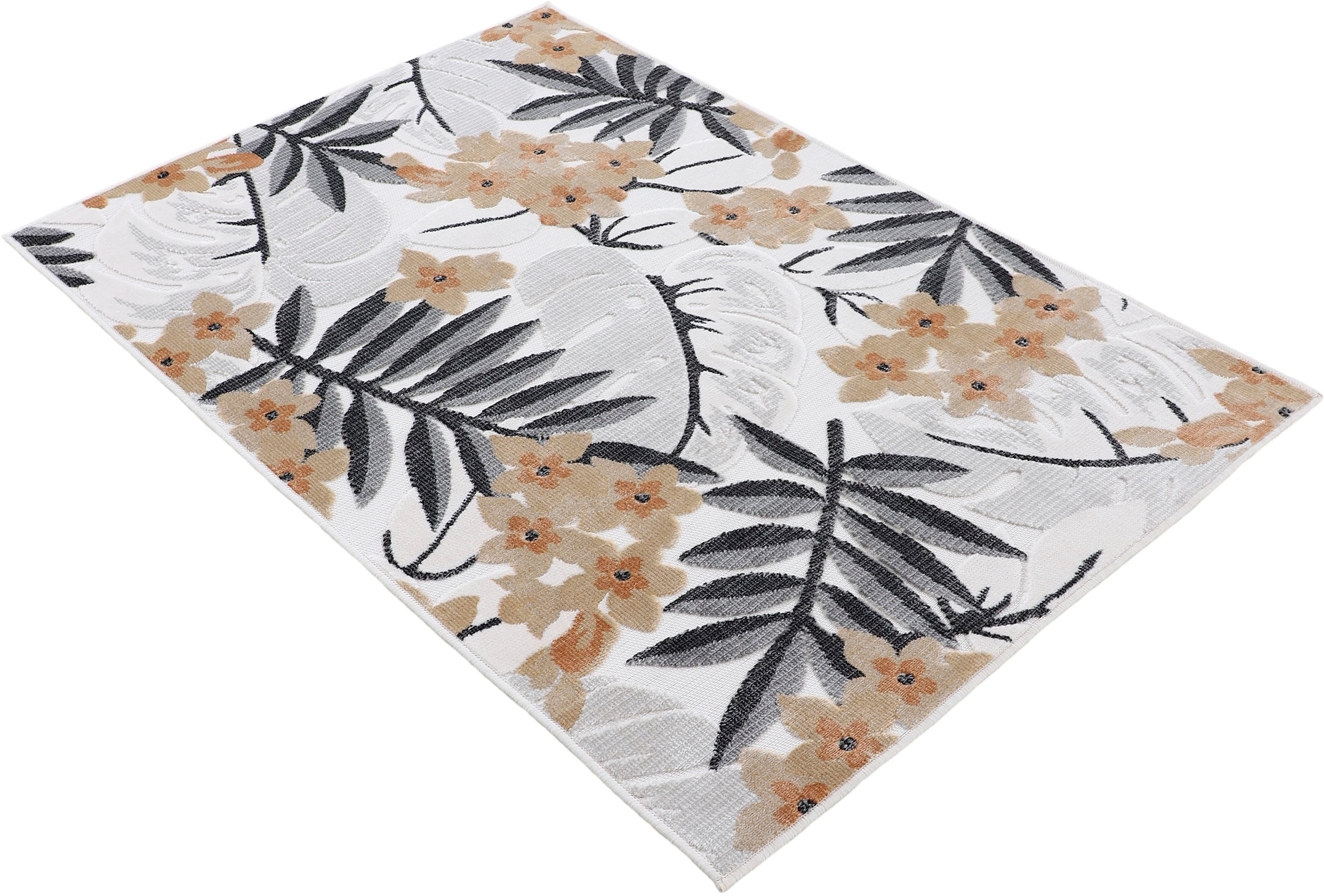 Teppich Floral Flachgewebe, »Deja Effekt carpetfine kaufen Palmenblätter, rechteckig, 102«, Motiv- Hoch-Tief robustes
