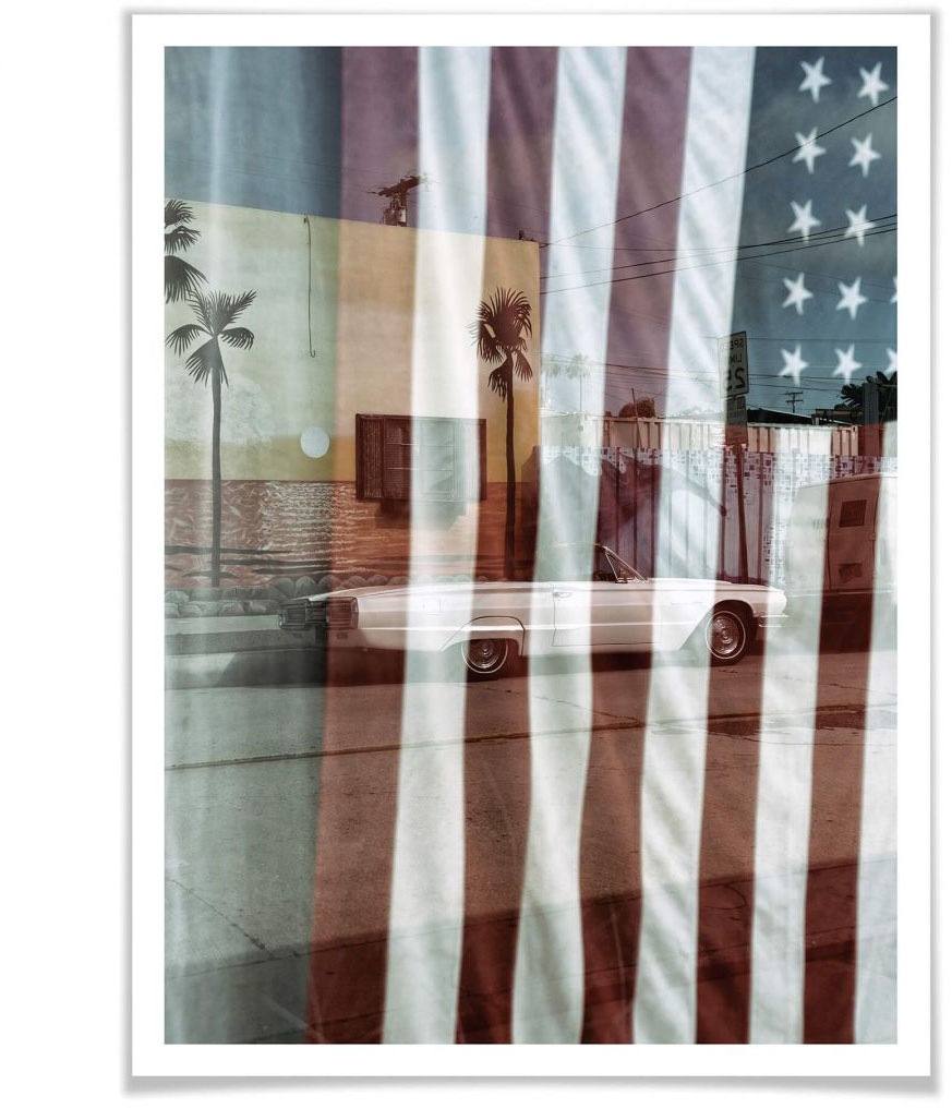 Image of Wall-Art Poster »Flagge Amerika Reflection USA«, Autos, (1 St.), Poster, Wandbild, Bild, Wandposter bei Ackermann Versand Schweiz