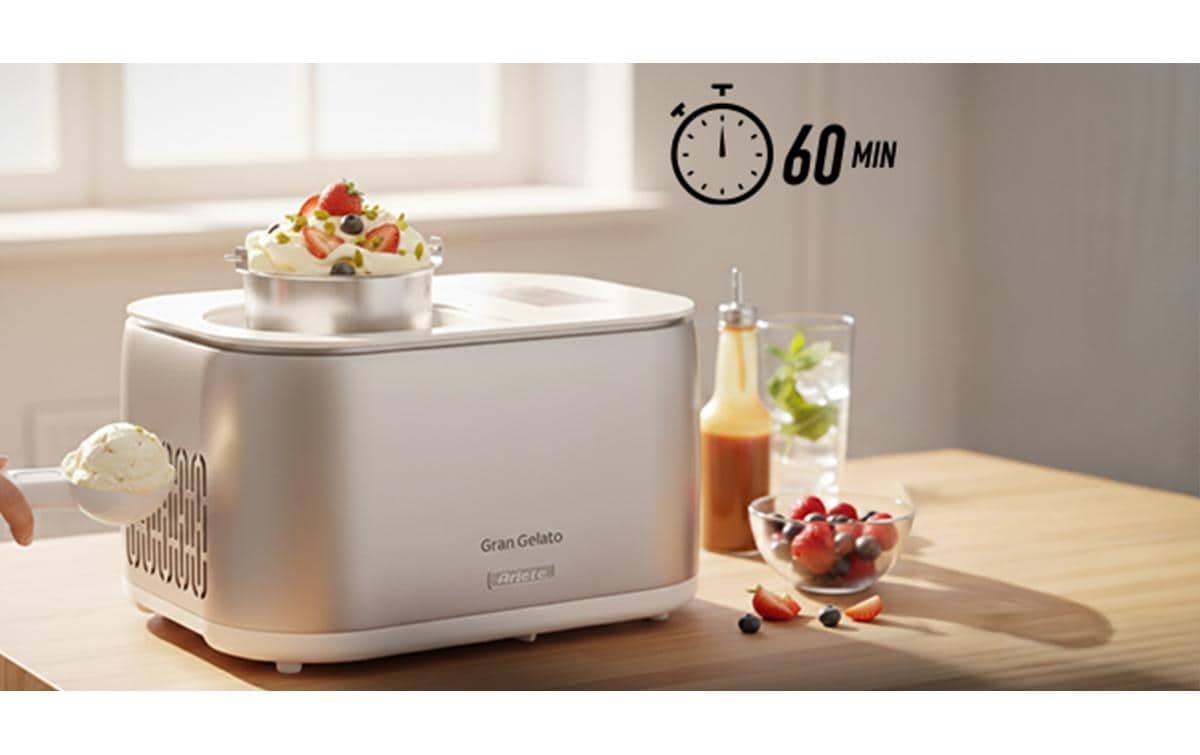 Ariete Eismaschine »Gran Gelato« 1 l 100 W Die integrierte Nachkühlfunktion Hält dein Eis bis zu 1 Stunde kühl.