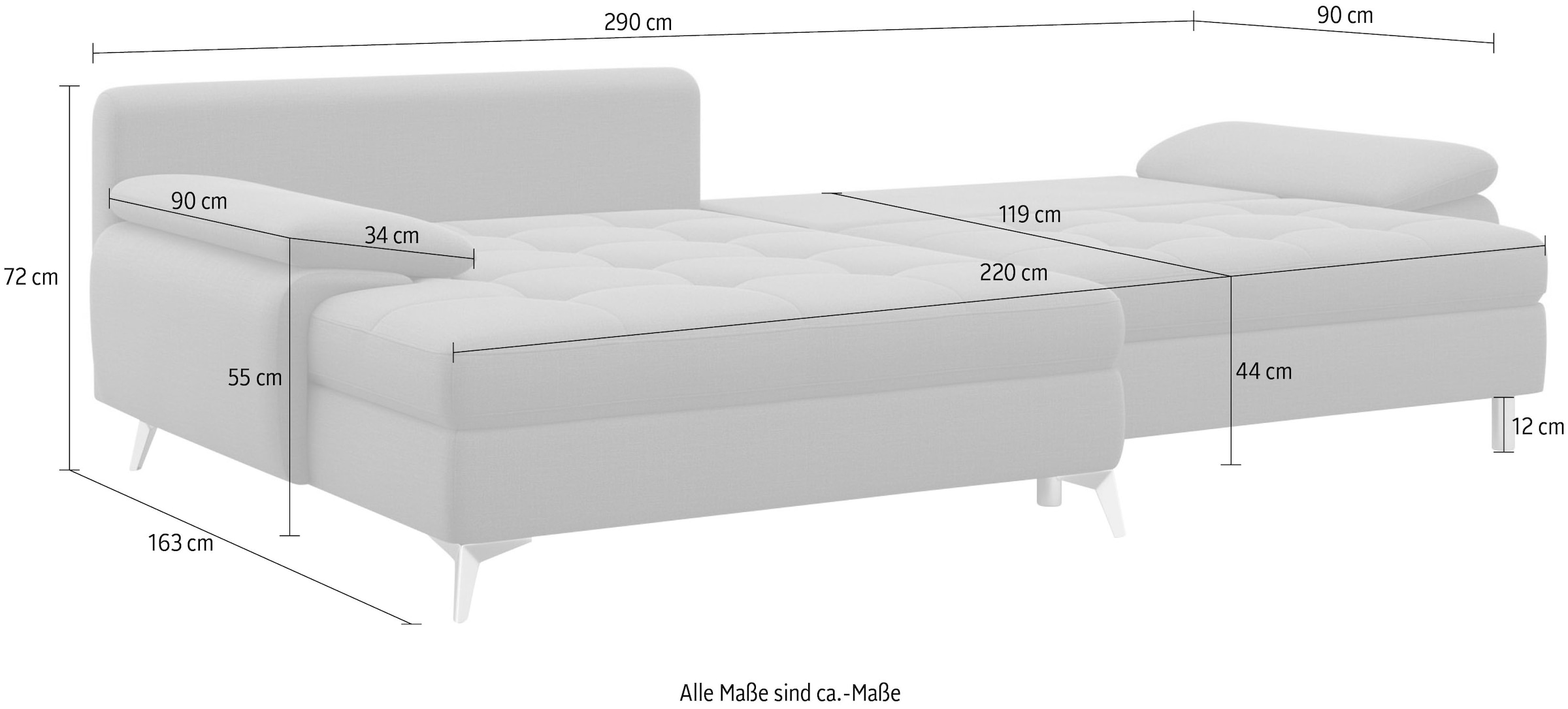 sit&more Ecksofa »Latigo L-Form«, mit Mega-Recamiere, wahlweise mit Bettfunktion und Bettkasten