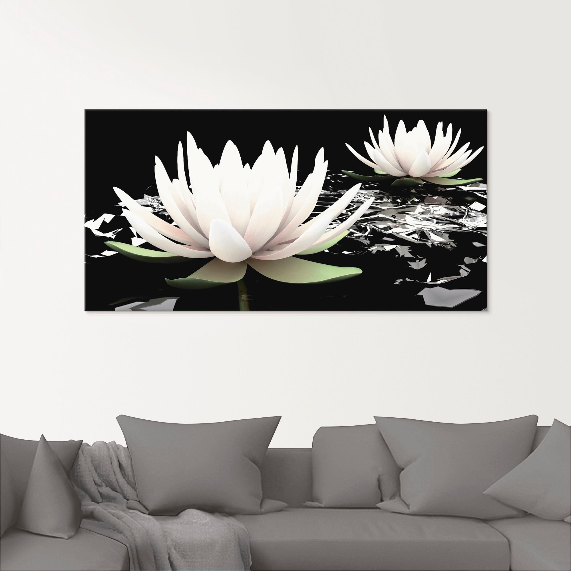 Artland Glasbild »Zwei Lotusblumen auf dem Wasser«, Blumen, (1 St.), in verschiedenen Grössen