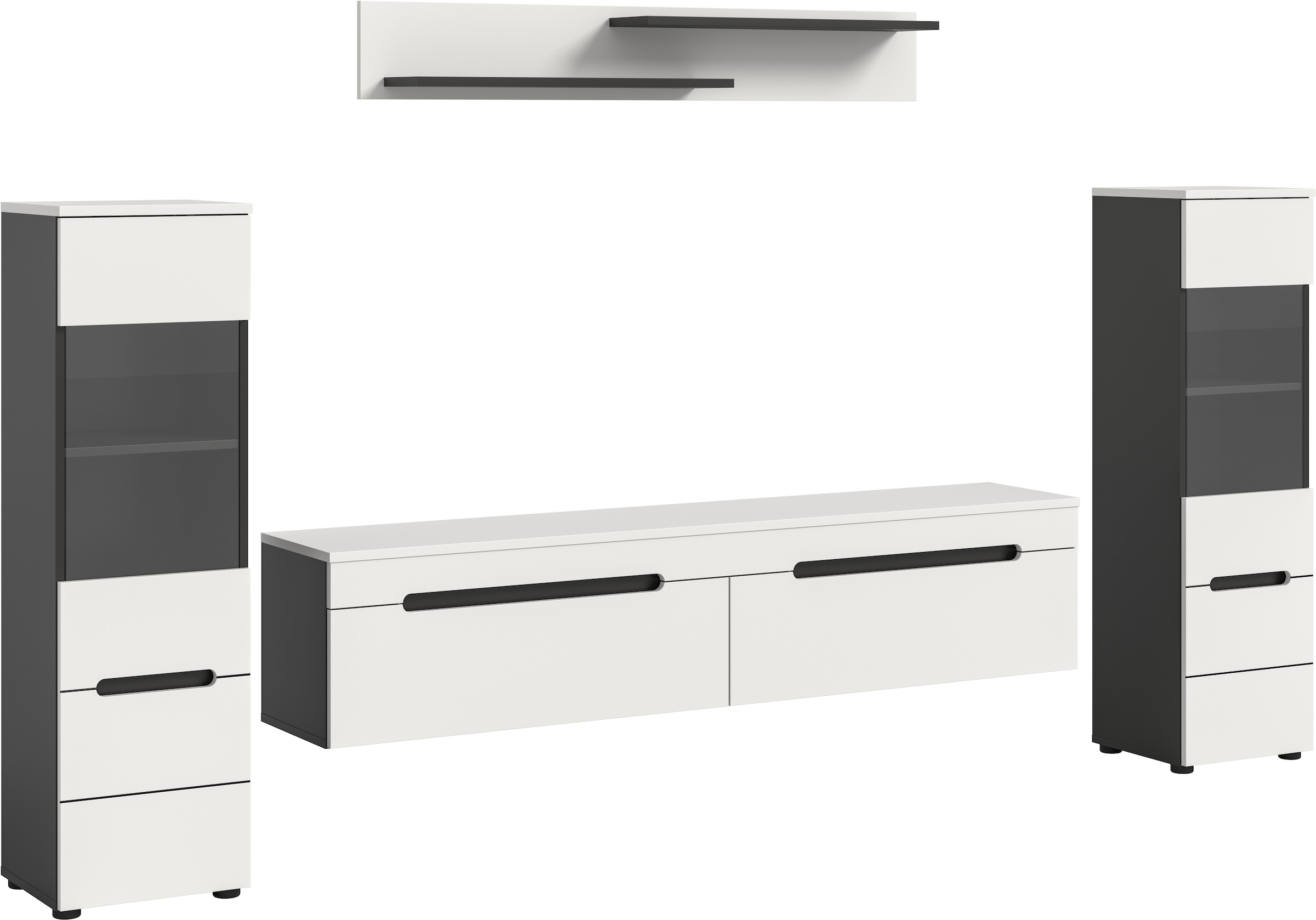 Image of Home affaire Wohnwand "REHAT, TOPSELLER, 4-teilig, wahlweise stehend und hängend montierbar" Set bestehend aus: 2x Vitrine, Lowboard und Wandboard, 3 Stk. tlg.