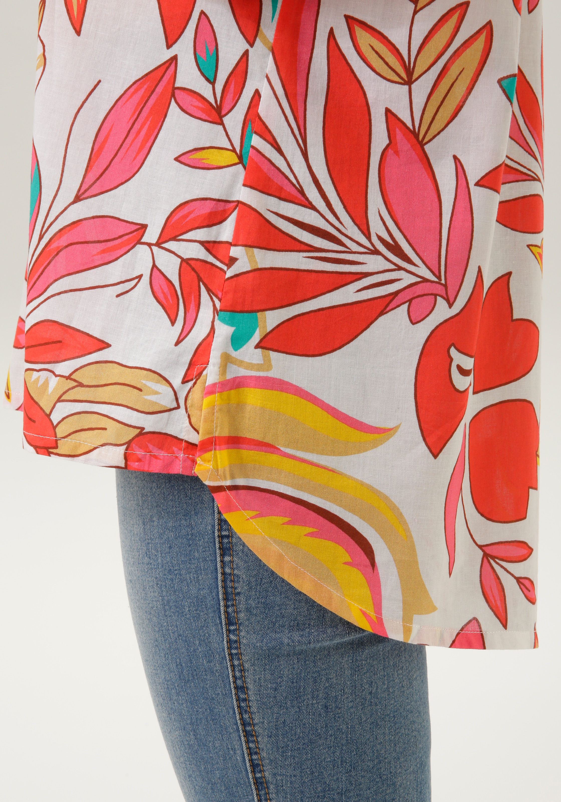 Aniston CASUAL Hemdbluse, im Tropical-Style mit Blättern und Blüten bedruckt - NEUE KOLLEKTION