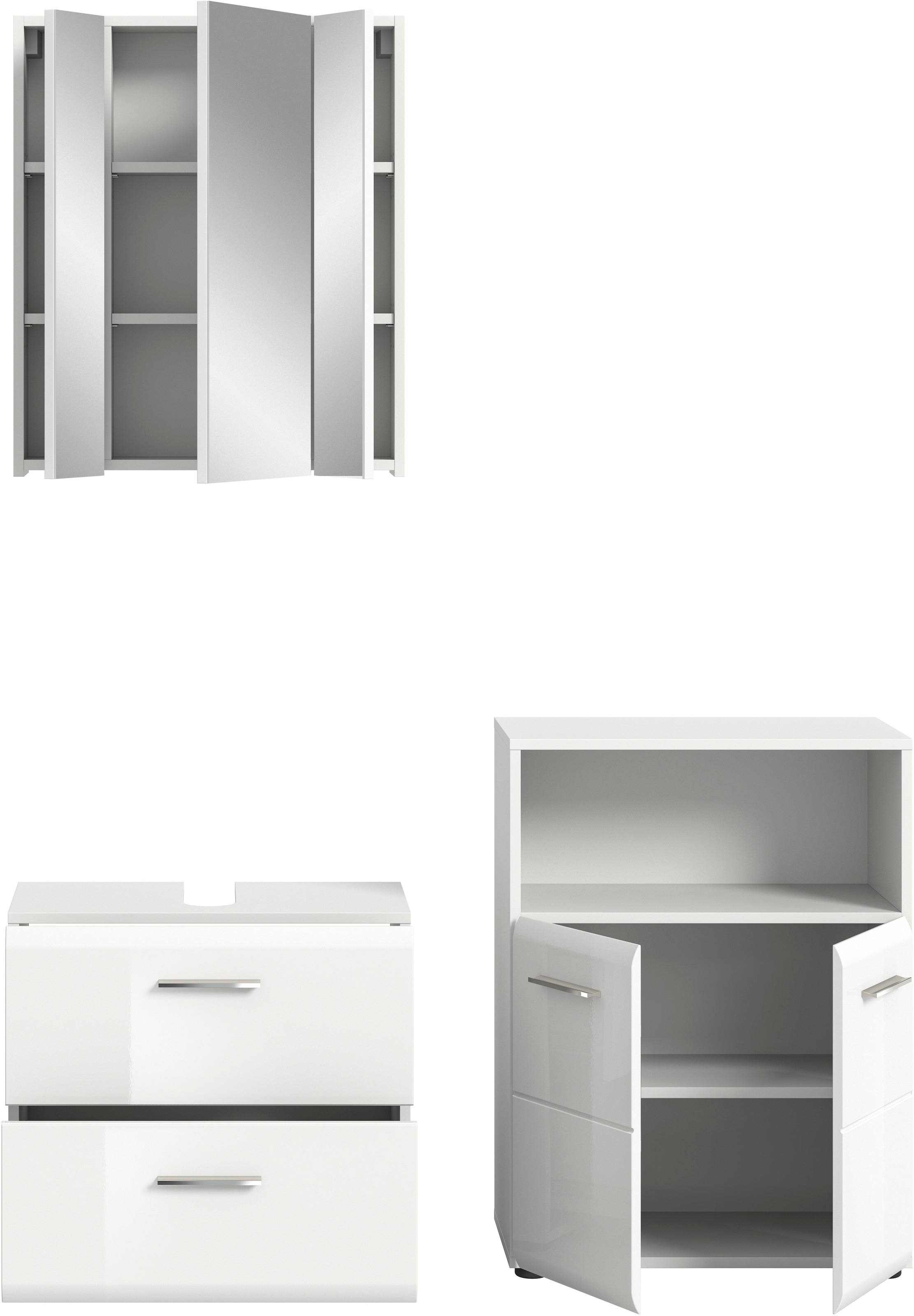 INOSIGN Badmöbel-Set »FLORENZ, TOPSELLER!, 3-teilige Badkombination, hochwertige MDF-Front« Set, best. aus: Waschbeckenunterschrank, Spiegelschrank, Midischrank breit, 
