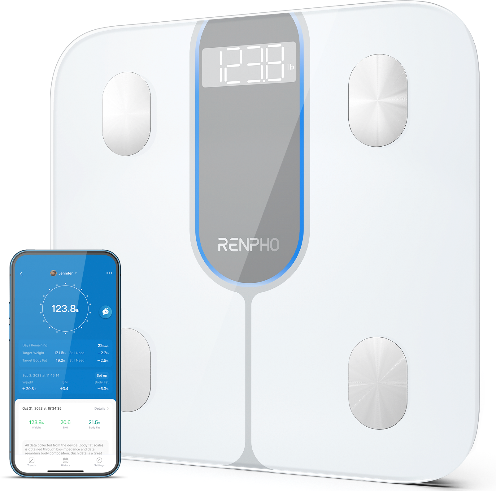 Image of Renpho Körper-Analyse-Waage "Elis 1C Smart Body Scale A033" Smarte Körperanalysewaage mit 13 essentiellen Körpermessungen