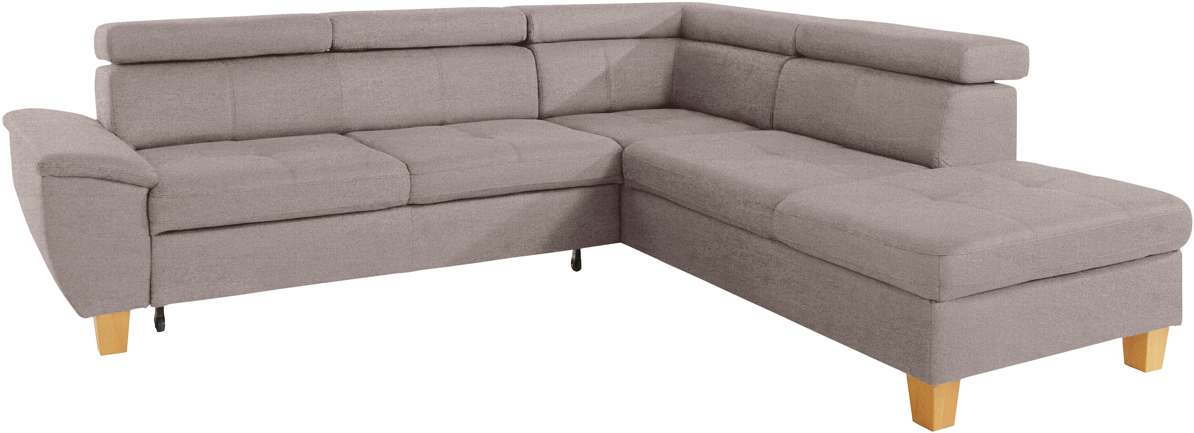 exxpo - sofa fashion Canapé d'angle »Enya, hoher Sitzkomfort, Breite 266cm, bequem, 12cm hohe Füsse, L-Form« mit Kopfteilverstellung, wahlweise Bettfunktion u. Bettkasten