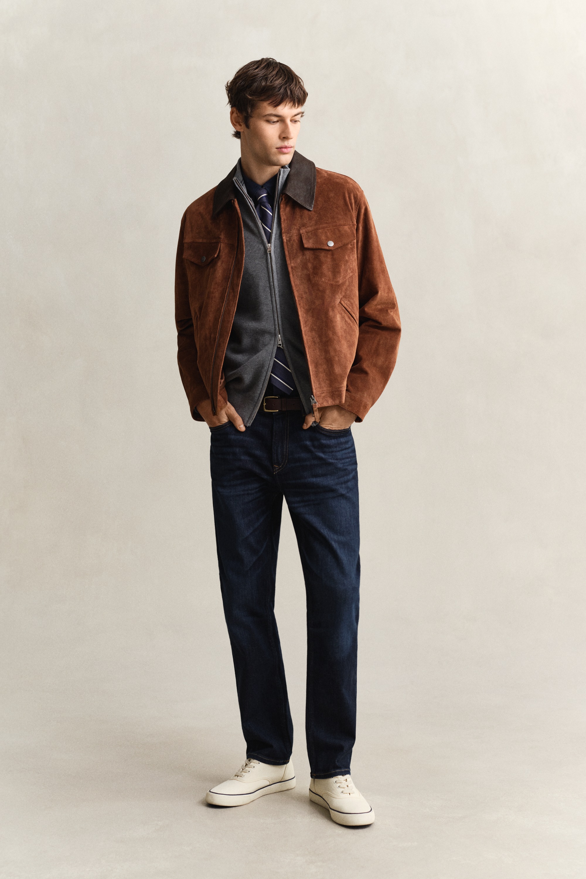 Gant Veste en tricot »MICRO TEXTURED COTTON ZIP« Regular fit mit Stehkragen