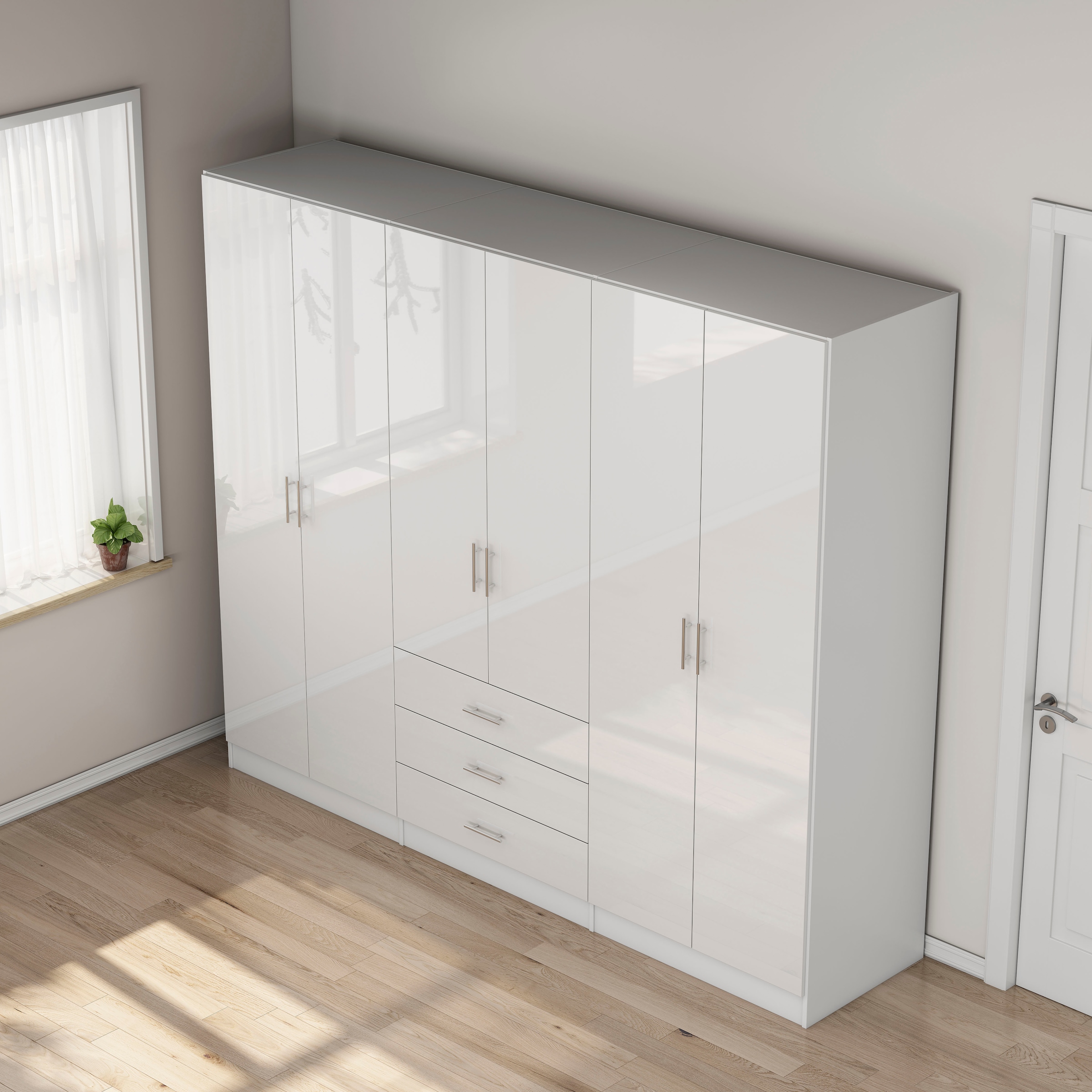 GOODproduct Kleiderschrank »Trento Schlafzimmerschrank Garderobe hochglanz« Schrank mit 6 Türen und 3 Schubladen, höchglänzende Fronten