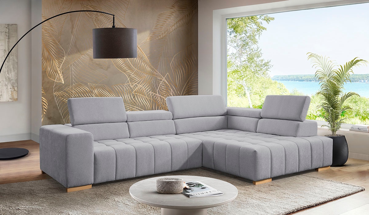 Image of exxpo - sofa fashion Ecksofa "Elianos, hoher Sitzkomfort, aufwendige Kreuzsteppung im Sitz, L-Form" Kopfteile & Sitztiefe verstellbar, ohne Bettfunktion