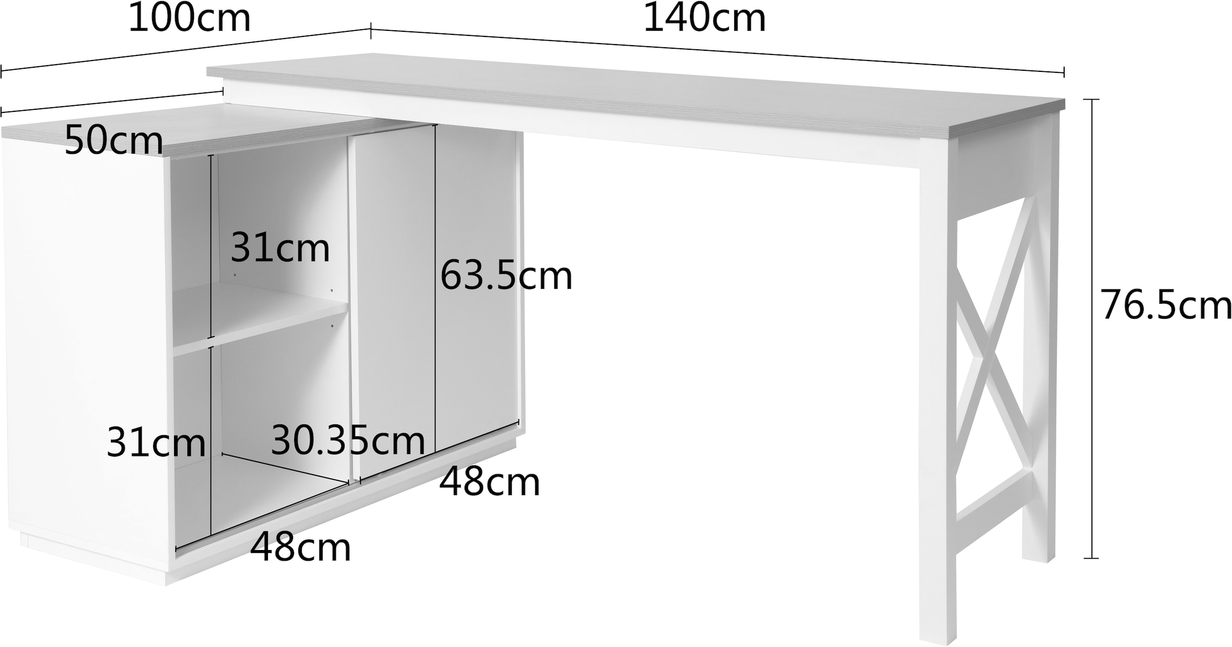 GOODproduct Eckschreibtisch »SILBA« viel Stauraum, mit Schiebetür, Breite: 100 cm, Landhausstil