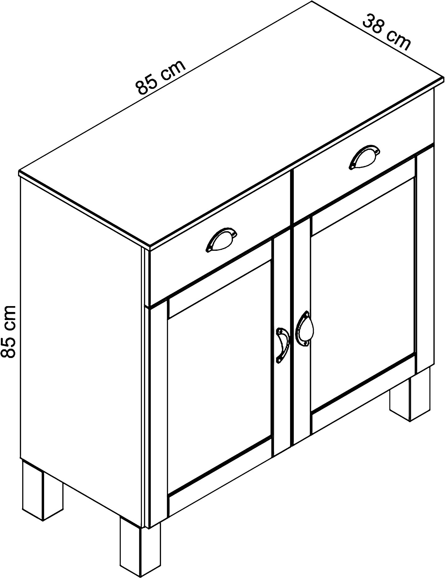 Home affaire Armoire basse »Oslo« 85 cm de large, 38 cm de profondeur, utilisable comme buffet, 2 portes, 2 tiroirs