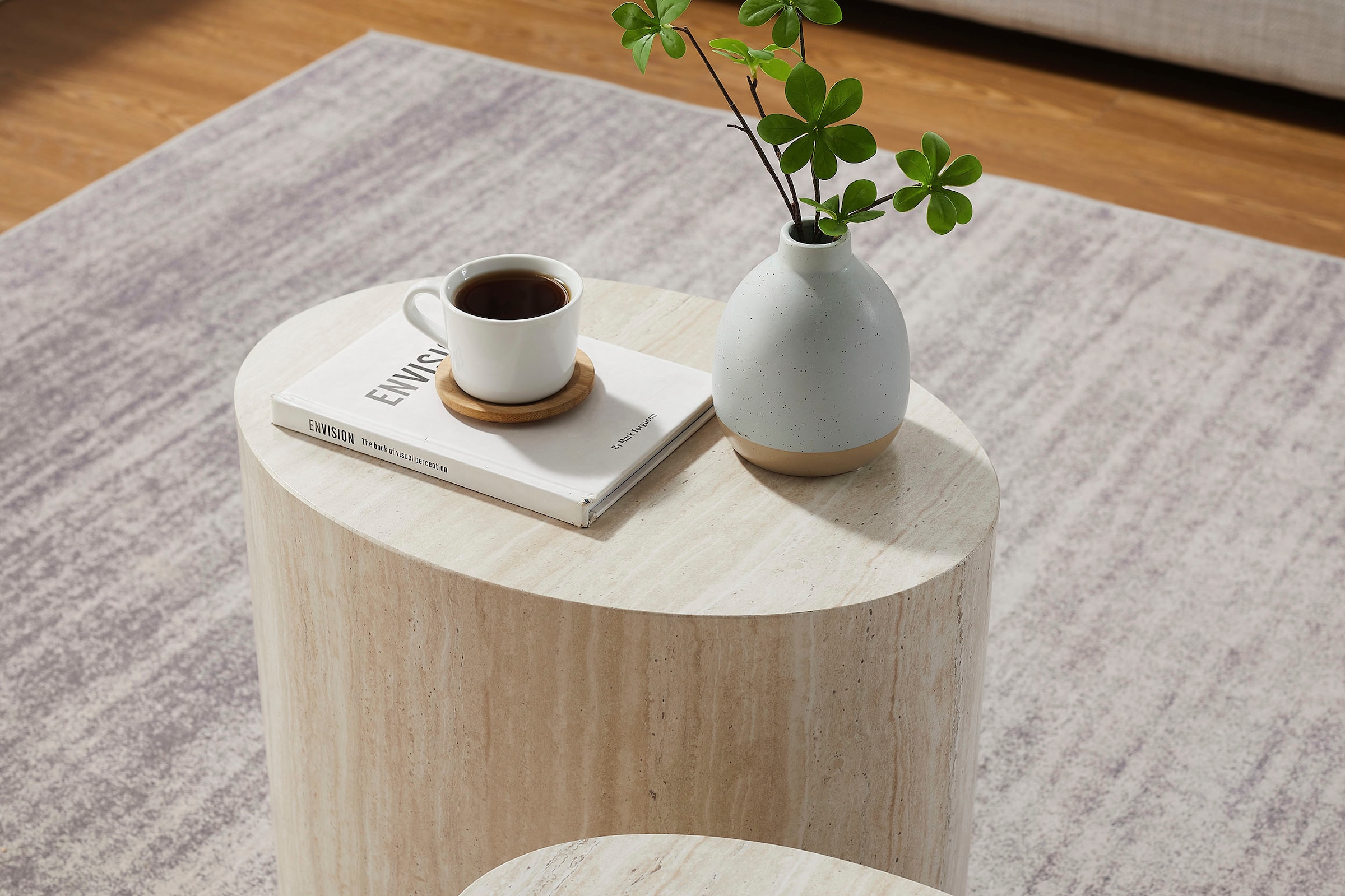 SalesFever Couchtisch »Almeria - Stilvoller Couch- und Beistelltisch«, (Set, 2 St., 2er Set), oval, in Travertinoptik