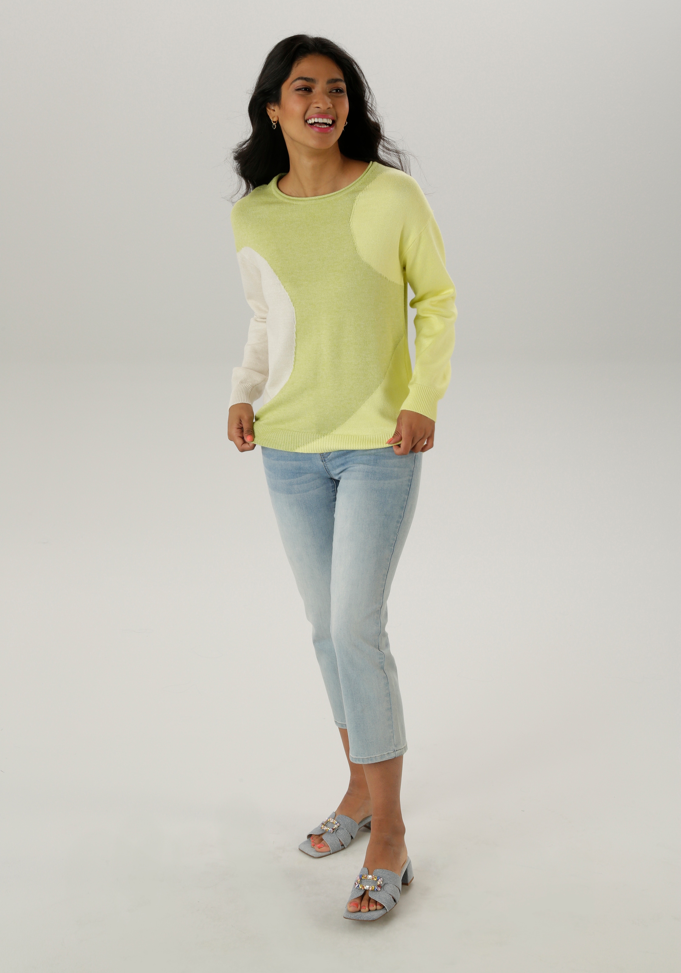 Aniston SELECTED Strickpullover, mit Rollkante am Rundhalsausschnitt