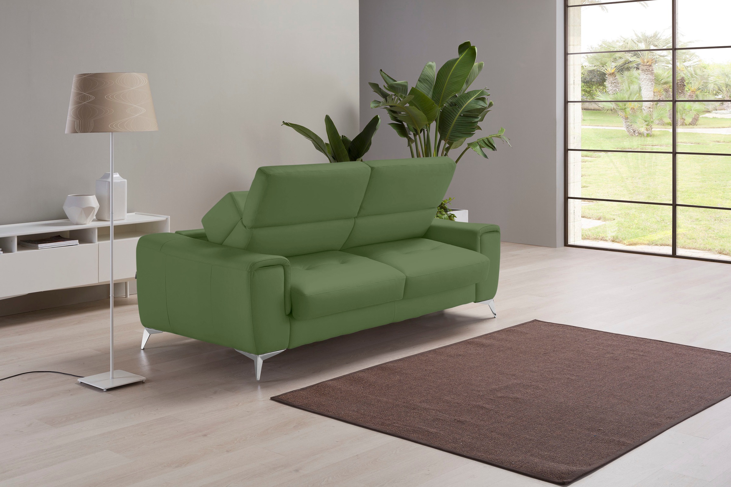 Image of Egoitaliano Schlafsofa "Francine Designsofa, Loungesofa mit Dauerschlaffunktion, Breite 233 cm" mit Bettfunktion, Leder CAREZZA, sprite, Fussfarbe chrom