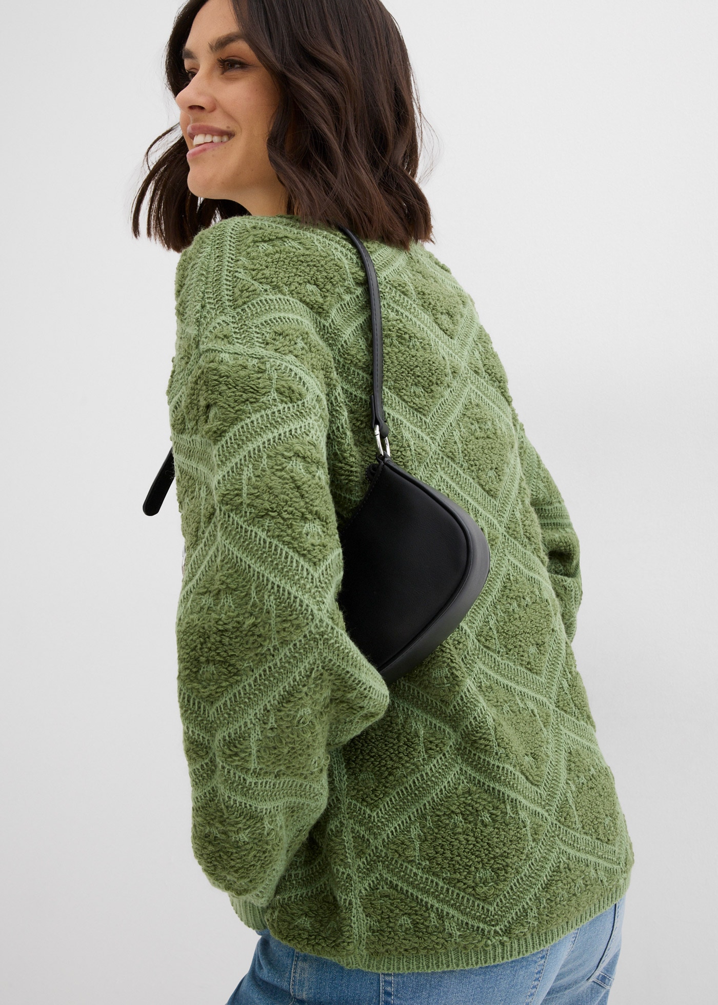 bonprix Strickpullover mit Rundhalsausschnitt, mit Jacquard-Muster, Langarm