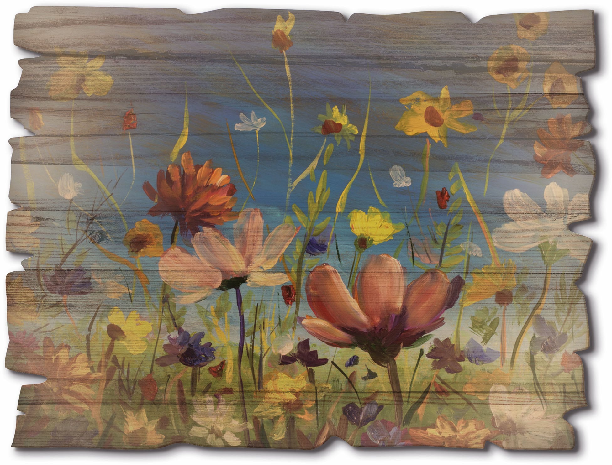 Image of Artland Holzbild "Wildblumenwiese blauer Himmel" Blumenwiese 1 Stk. tlg.