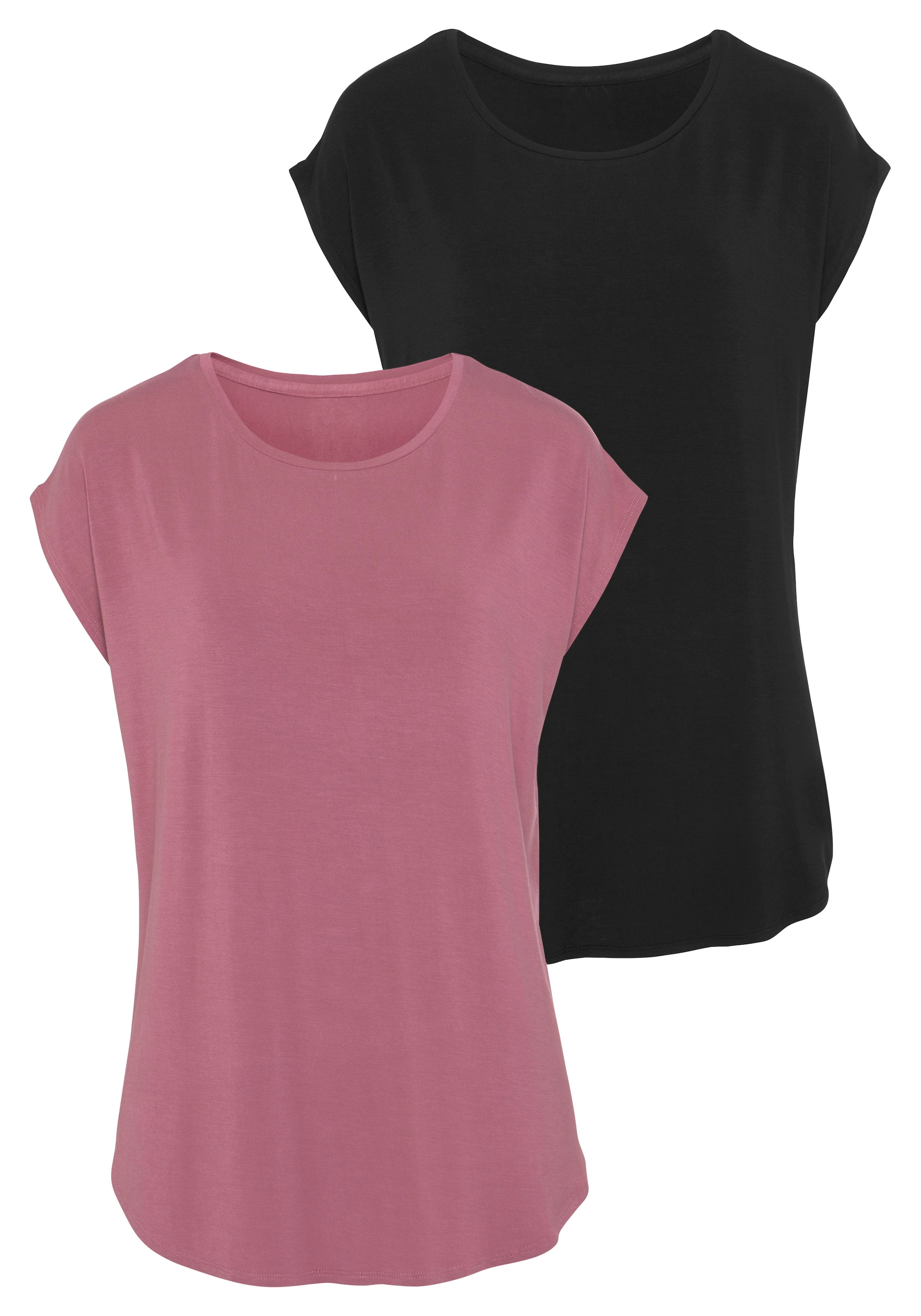Image of LASCANA Longshirt "mit stark gerundetem Saum" 2er-Pack, aus elastischem Viskose-Jersey