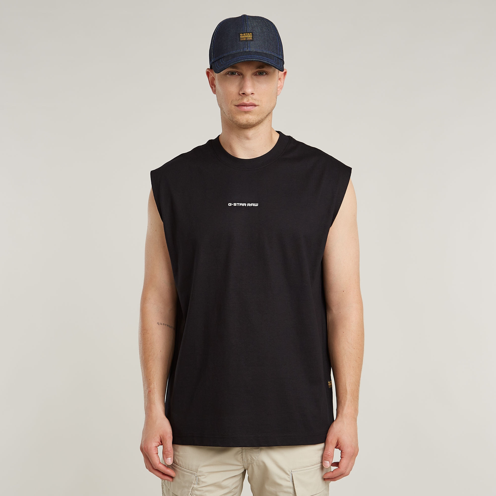 G-STAR Rundhalsshirt »Boxy« ärmellos, Logoschriftzug