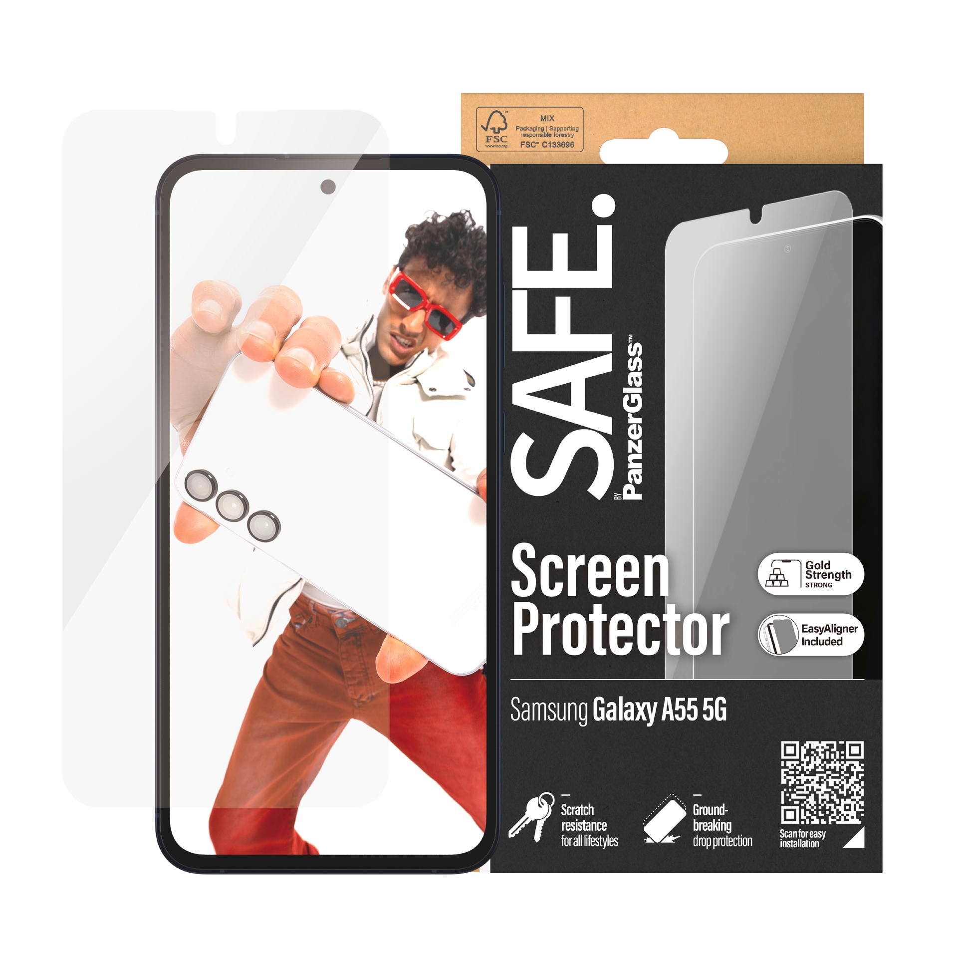 Image of SAFE by PanzerGlass Displayschutzglas "Ultra Wide Fit Screen Protector" für Samsung A55 5G Displayschutzfolie, Displayschutz, Bildschirmschutz stossfest kratzfest