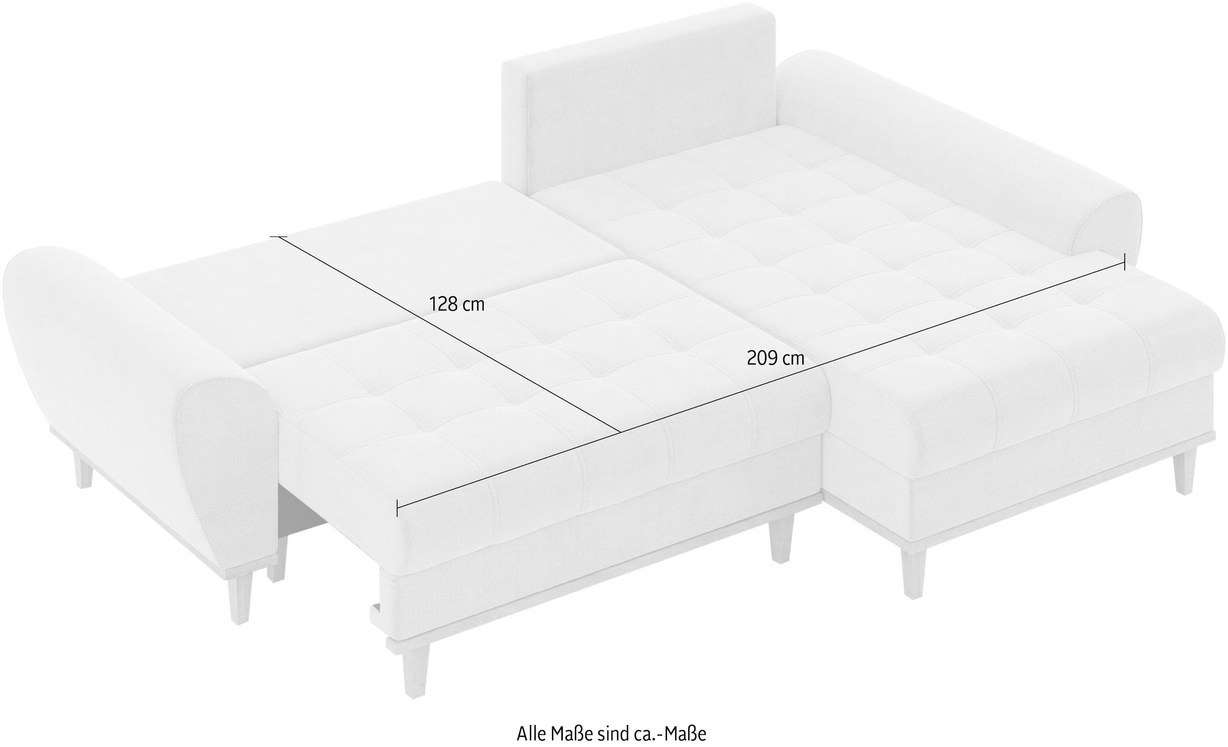 Home affaire Ecksofa »Ahrdorf mit Bettfunktion und Bettkasten, Masse: B/H/T 268/86/175 cm«, L-Form mit 3 Rückenkissen und moderne gerundete Armlehnen
