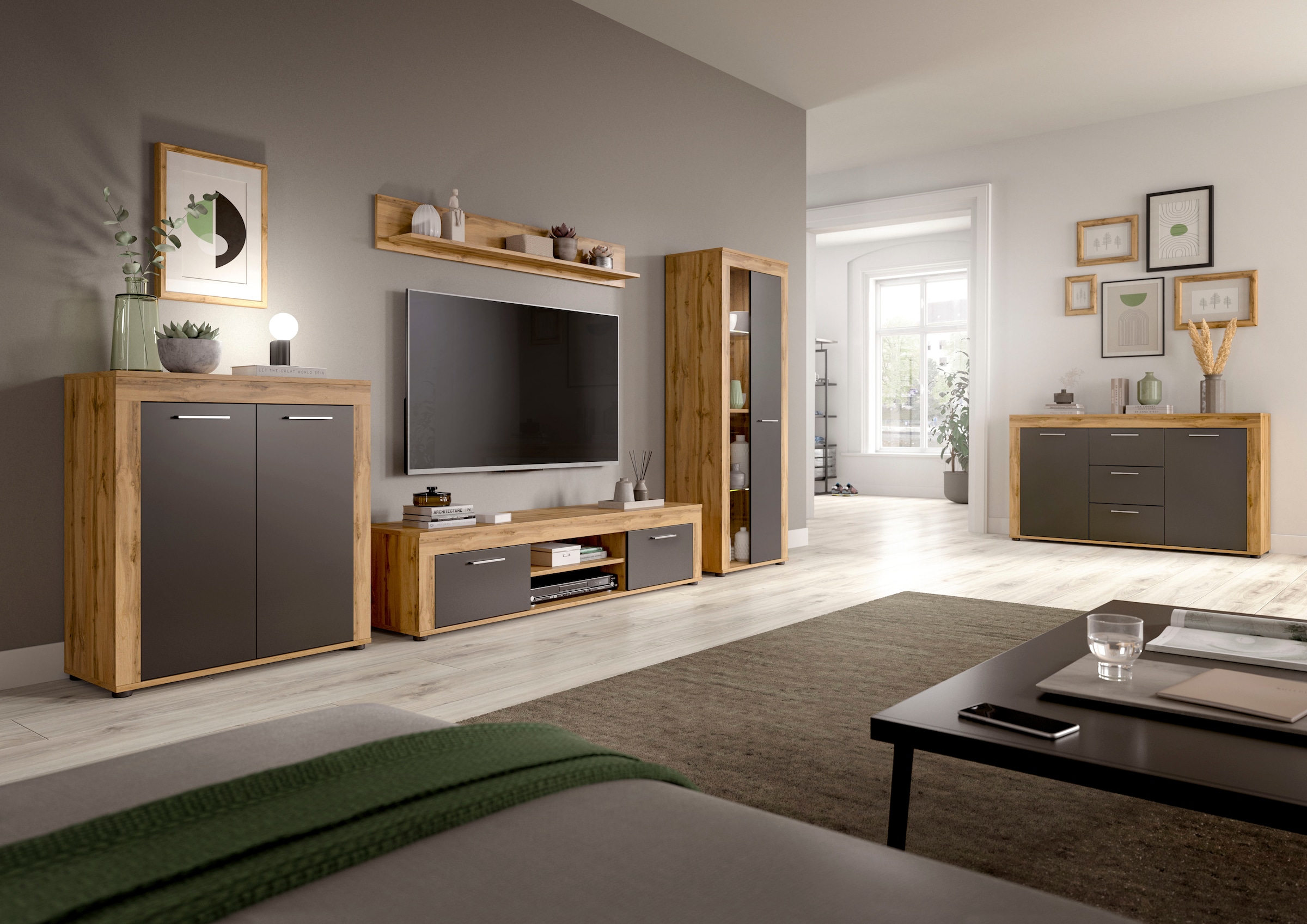 INOSIGN Highboard »Aosta, Höhe 88 cm, in verschiedenen Farbausführungen«, mit 2 Türen und 3 Fächern, Wohnzimmer, Kommode, Schrank