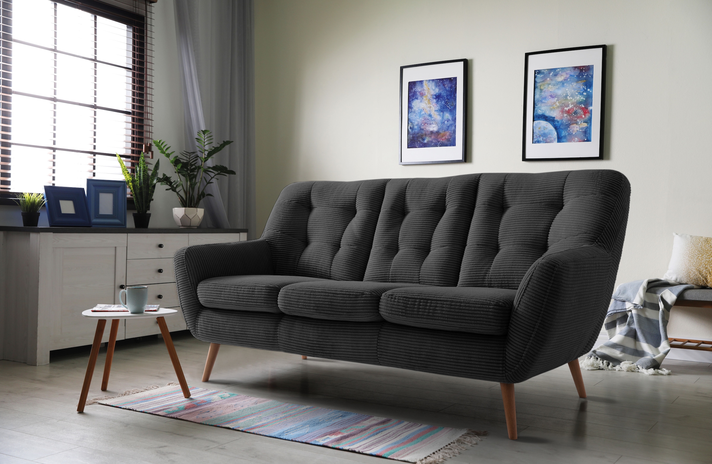 Image of exxpo - sofa fashion 3-Sitzer "Scandi, bequem, aufwendige Rückenpolsterung für mehr Sitzkomfort" aktuelle Farben in hochwertigen Bezugsqualitäten, Holzfuss