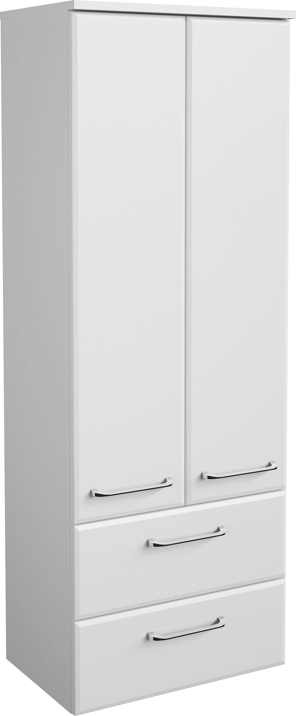 Image of Saphir Midischrank "Quickset Badschrank 50 cm breit, 2 Türen, 2 Schubladen, 2 Einlegeböden" Badezimmer-Midischrank inkl. Türdämpfer, Griffe in Chrom glänzend