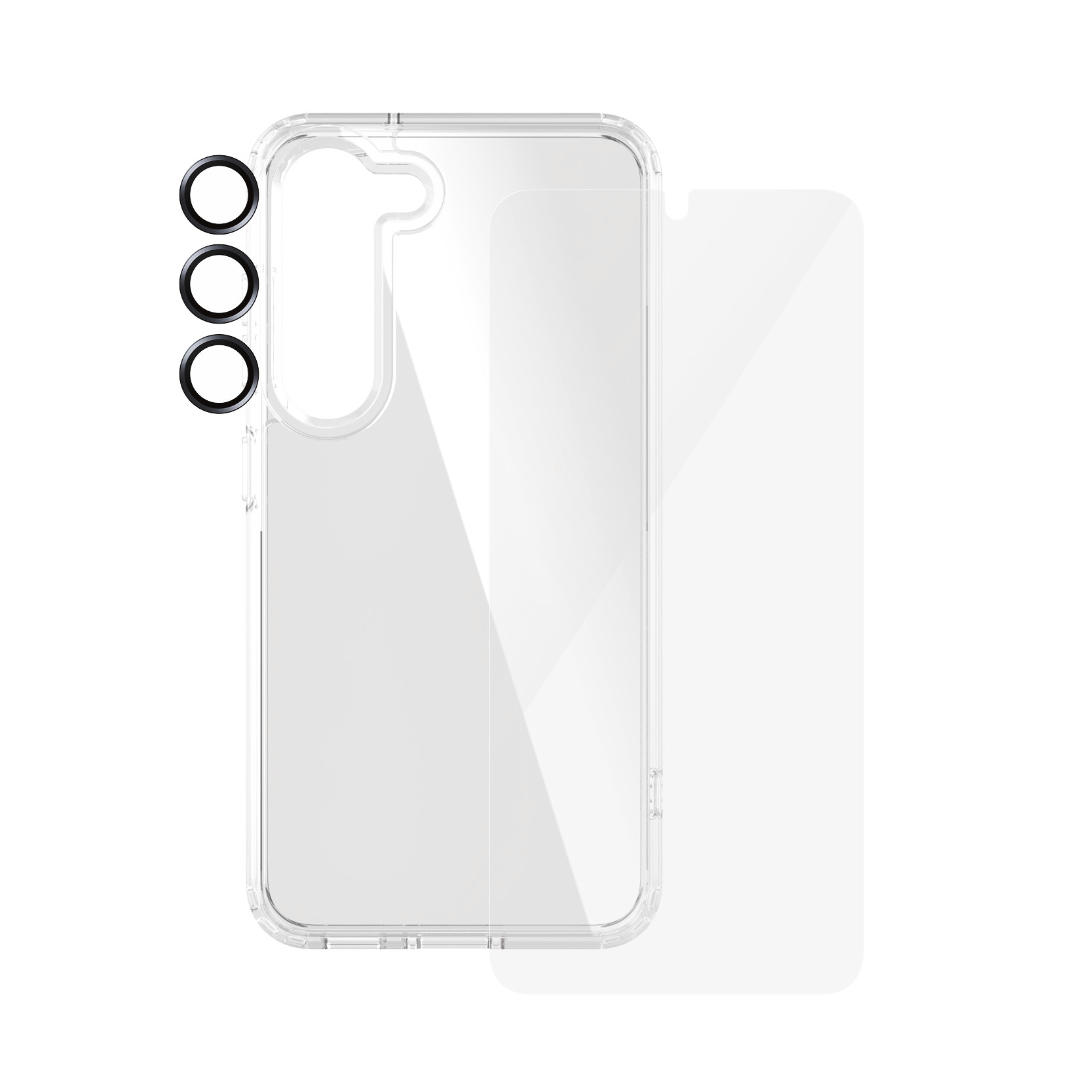 PanzerGlass Displayschutzglas »3-in-1 Bundle Set Screen Protector, Case und Camera Lens Protector«, für Samsung Galaxy S24, Displayschutzfolie, Backcover, Lens Cover, Rundumschutz