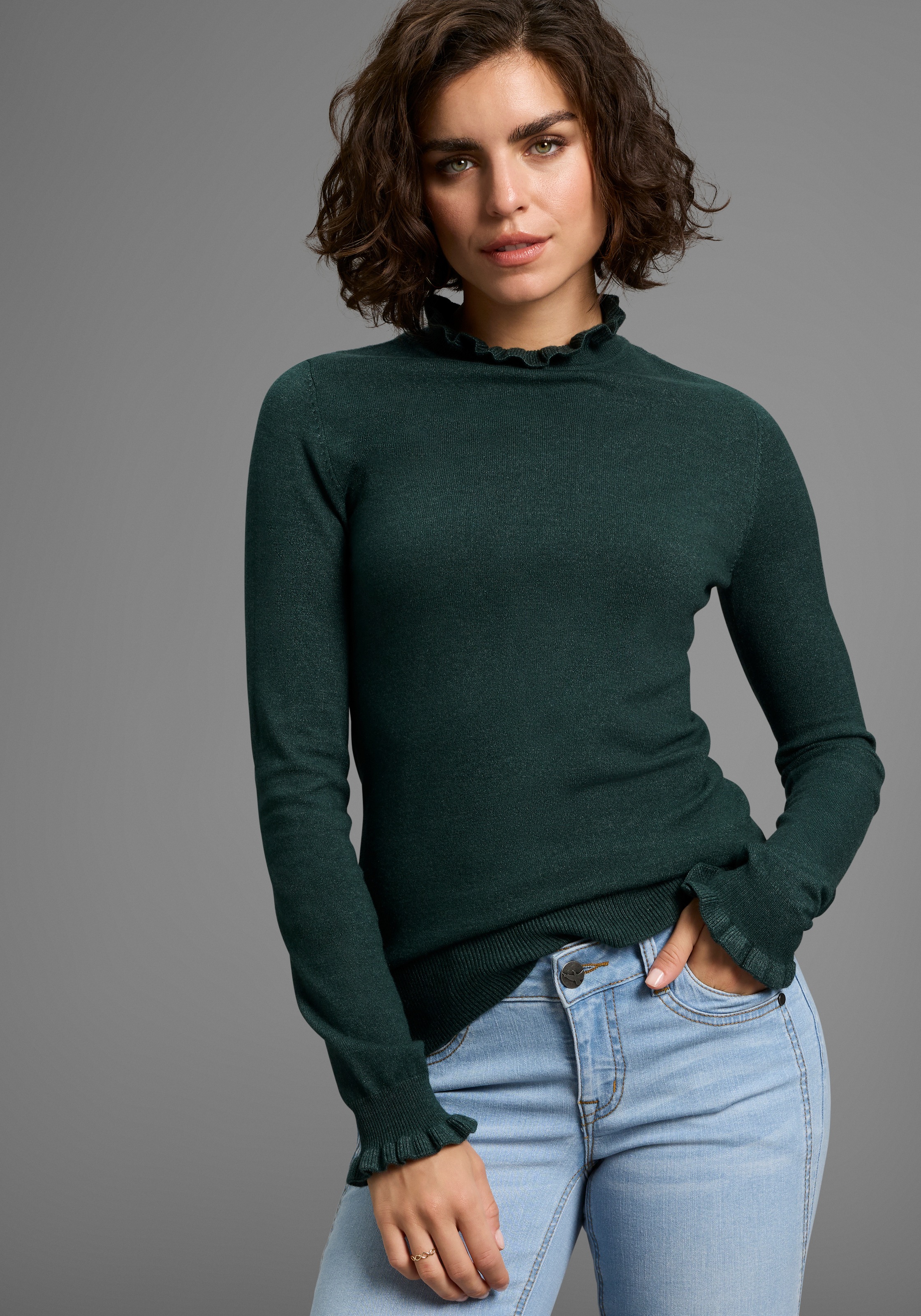 Image of Laura Scott Stehkragenpullover kuscheliger Winterstrick mit süssem Volant-Ausschnitt