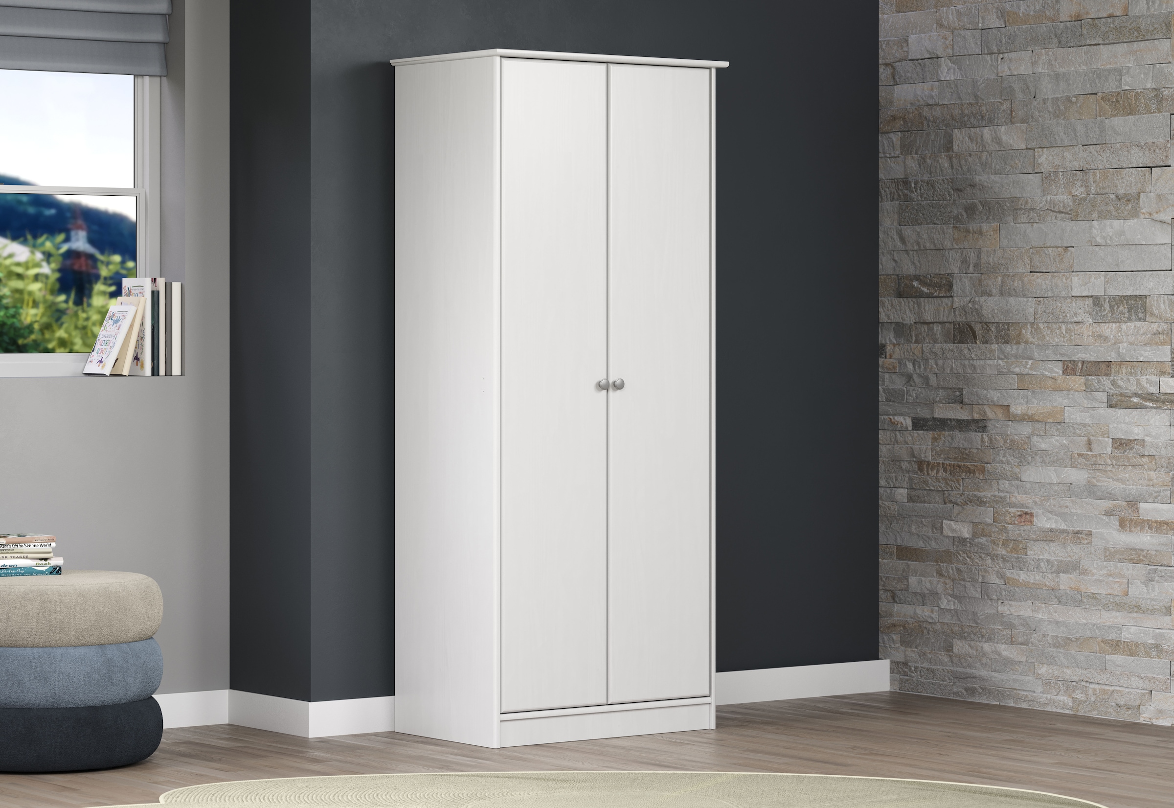 Home affaire Kleiderschrank »Delsbo Garderobenschrank Wäscheschrank Kiefer« schöner Schrank in Landhaus Design, 1 Stk. tlg. Massivholz Schlafzimmerschrank in Weiss - (B/T/H) 73/50/175 cm