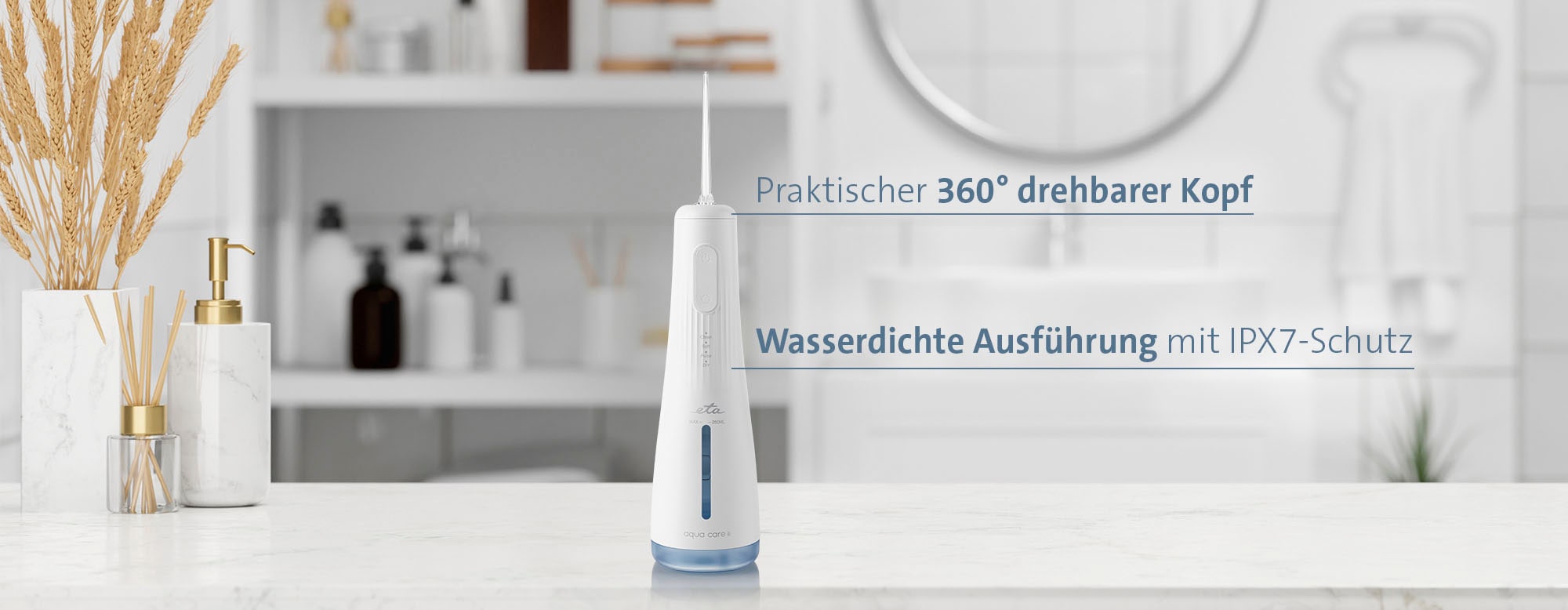 eta Nettoyeur d'interstices »Aqua Care II ETA470890000« 2 cuis Aufsteckbürsten Munddusche für Zuhause, 4 Reinigungsmodi, Li-Ionen Akku