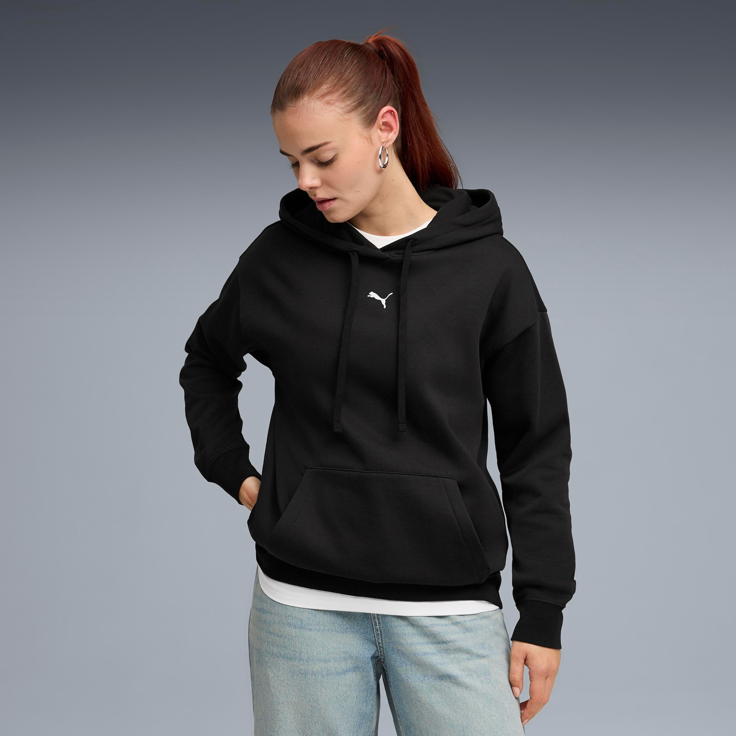 Image of PUMA Kapuzensweatshirt "ESS CENTERED CAT LOGO RELAXED HOODIE FL", mit Kapuze, mit angesetztem Bündchen am Ärmelabschluss