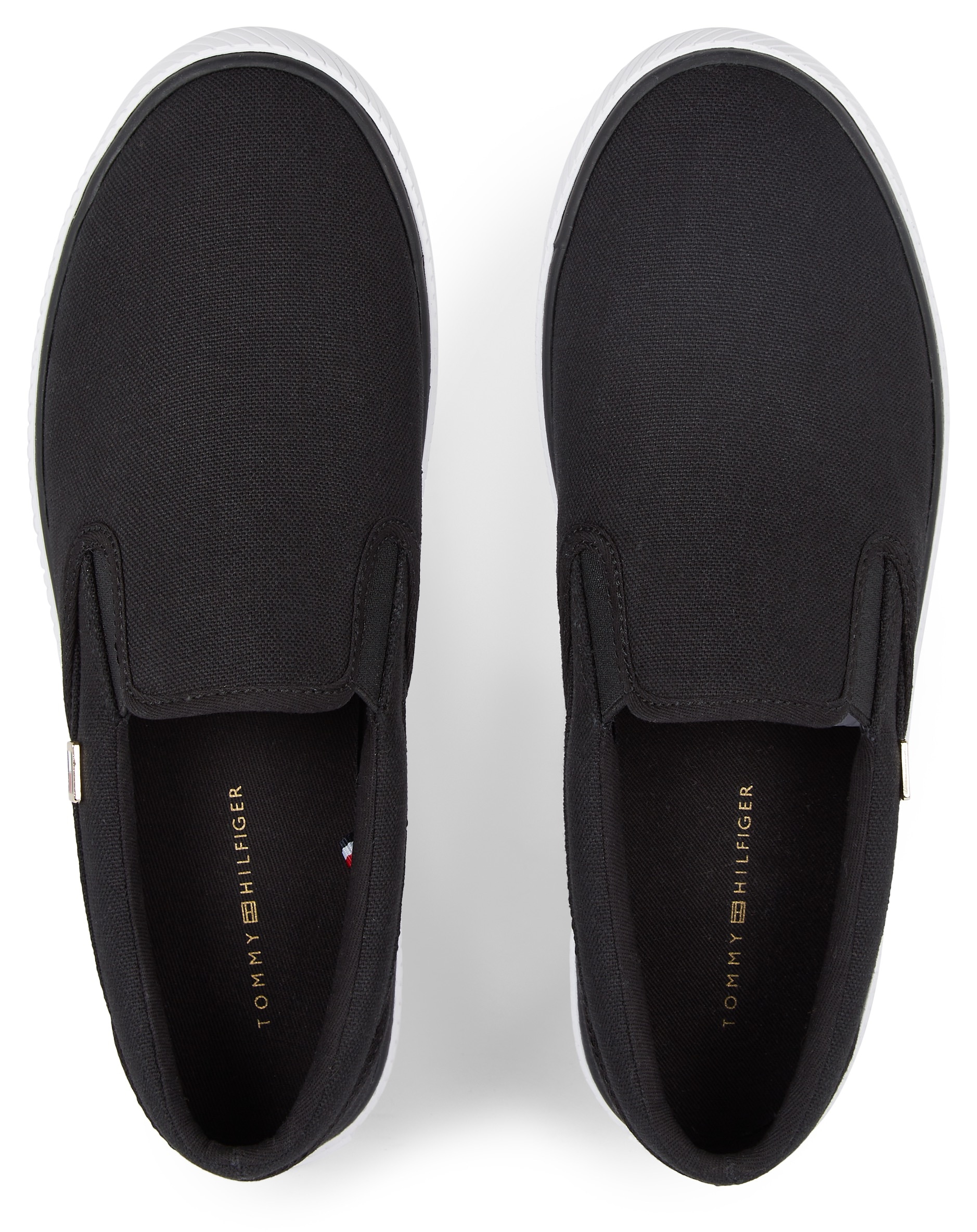 Tommy Hilfiger Slip-On Sneaker »VULC CANVAS SLIP-ON SNEAKER«, Slipper, Freizeitschuh, Sommerschuh mit seitlichen Stretcheinsätzen