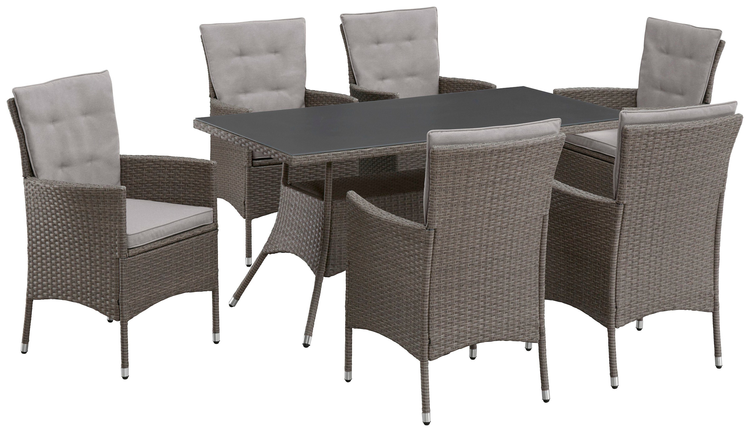 KONIFERA Garten-Essgruppe »Mailand« Set, 6x Sessel, 6x Sitzauflagen, 6x Rückenauflagen, 1x Tisch, 19 Stk. tlg. Tischplatte aus Sicherheitsglas, Staufläche unter dem Tisch