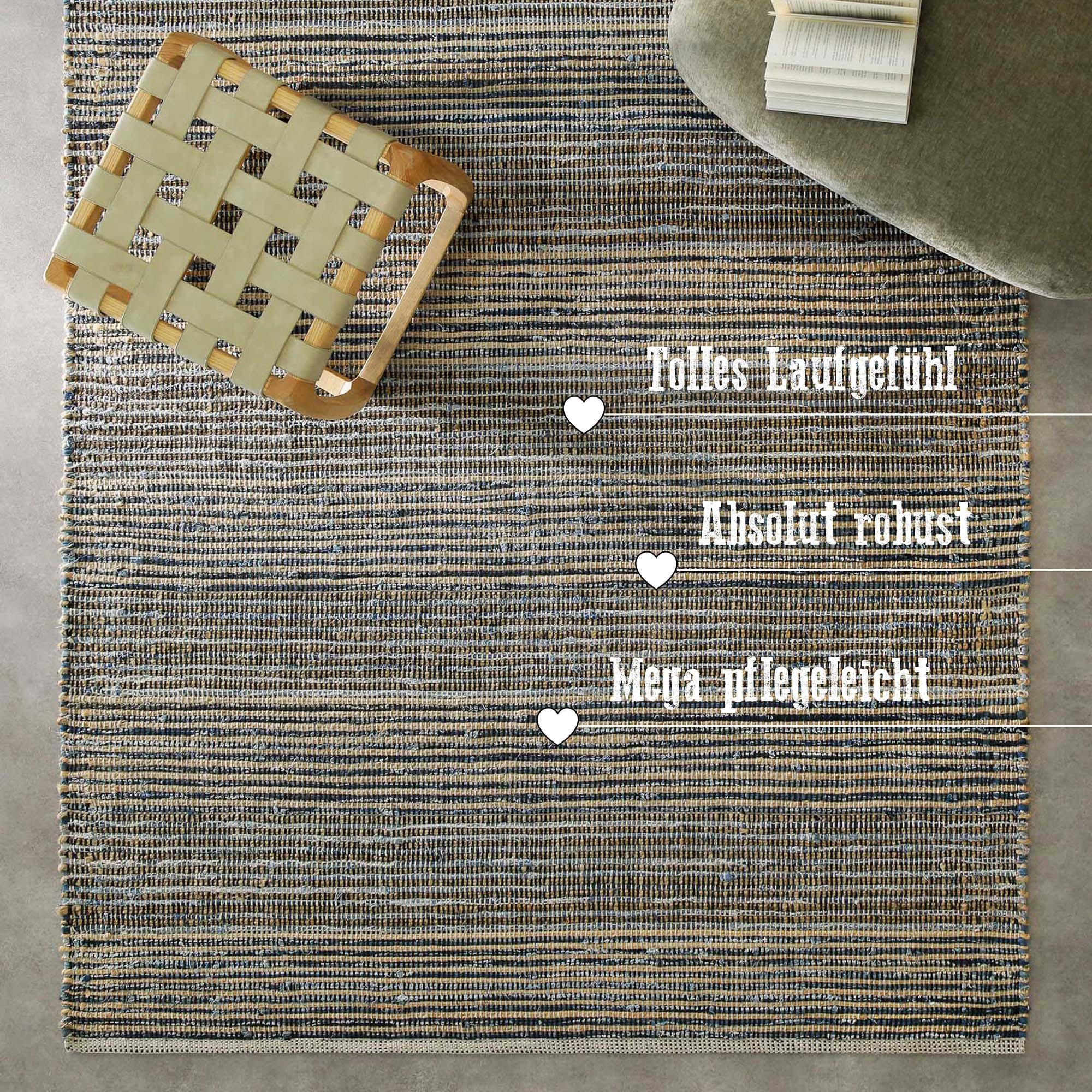Wecon home Teppich »Denim Feels« rechteckig 6 mm Höhe handgewebt, robust, pflegeleicht, skandi, Natur, Jute, Wohnzimmer
