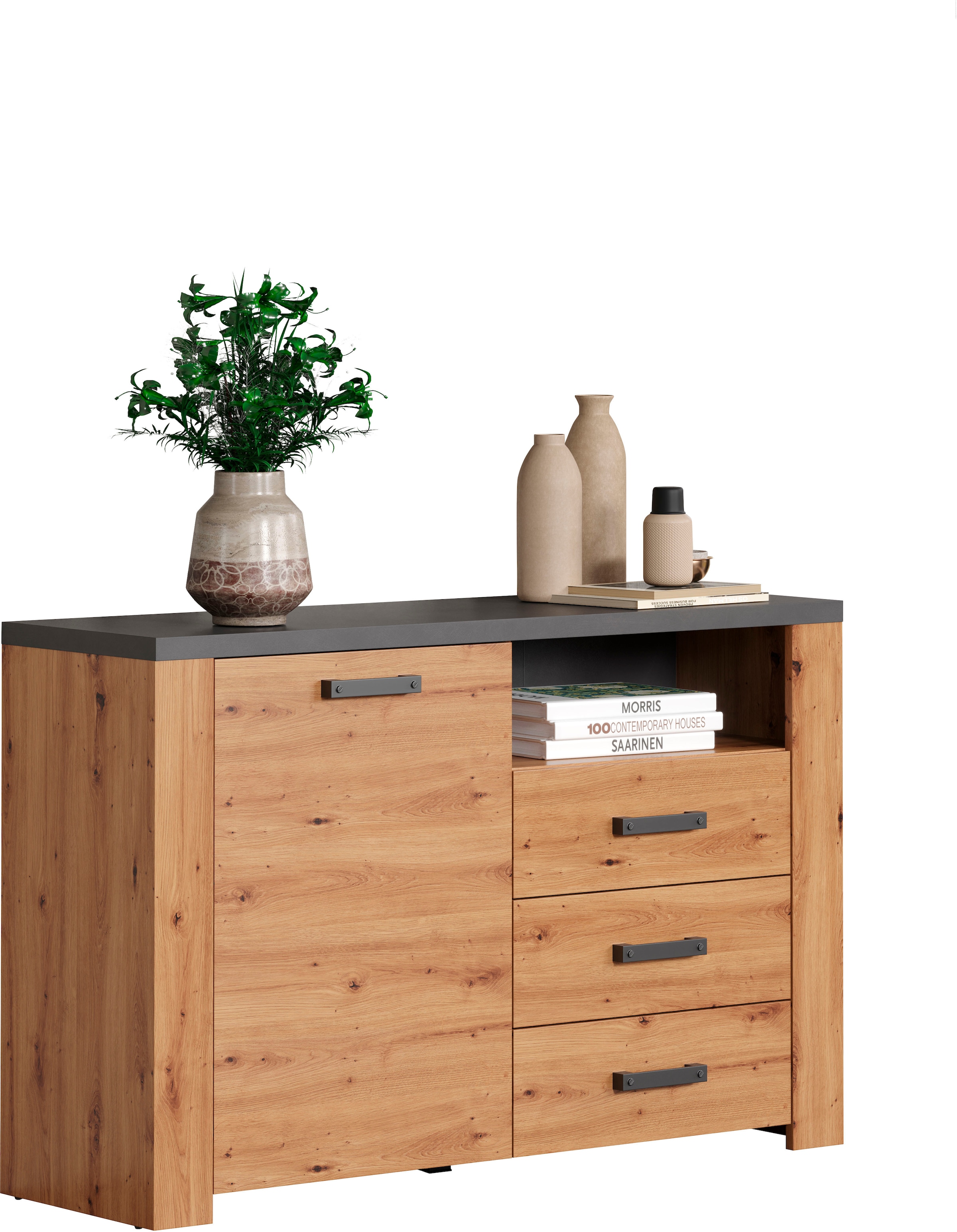 Home affaire Sideboard »Ambres«, (1 St.), matte Echtholzoptik, ca. Masse BxH: 127x83 cm, TV Schrank, Eiche