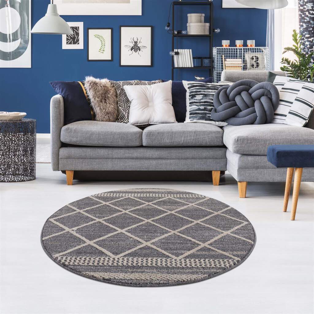 Image of Carpet City Teppich "Art 2645" rund 7 mm Höhe Kurzflor, Rauten-Optik, ideal für Flur & Diele