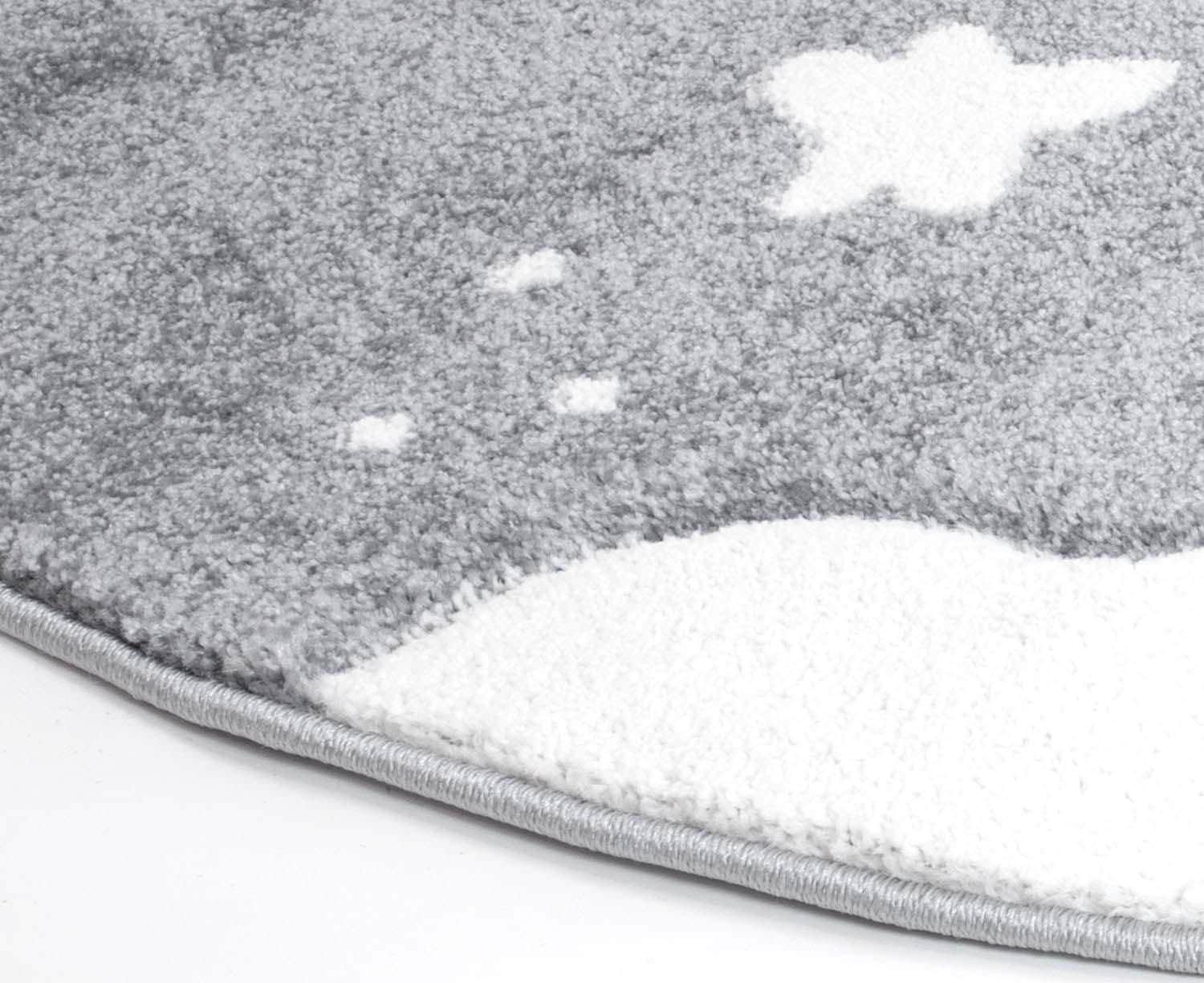 Carpet City Tapis pour enfants »Bueno Kids 1314« Rond 13 mm Höhe Spielteppich, Mond, 3D-Effekt, Weicher Flor, Pflegeleicht