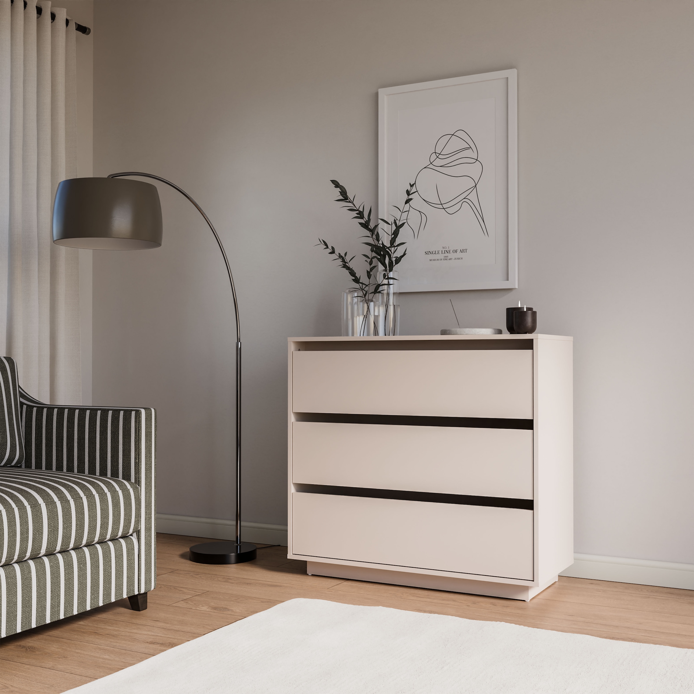 FORTE Commode »Tahoe Kommode, 3 Schubkästen, grifflos, Stauraum« L/H/P 93,5/86,7/41,4 cm beaucoup d’espace de rangement