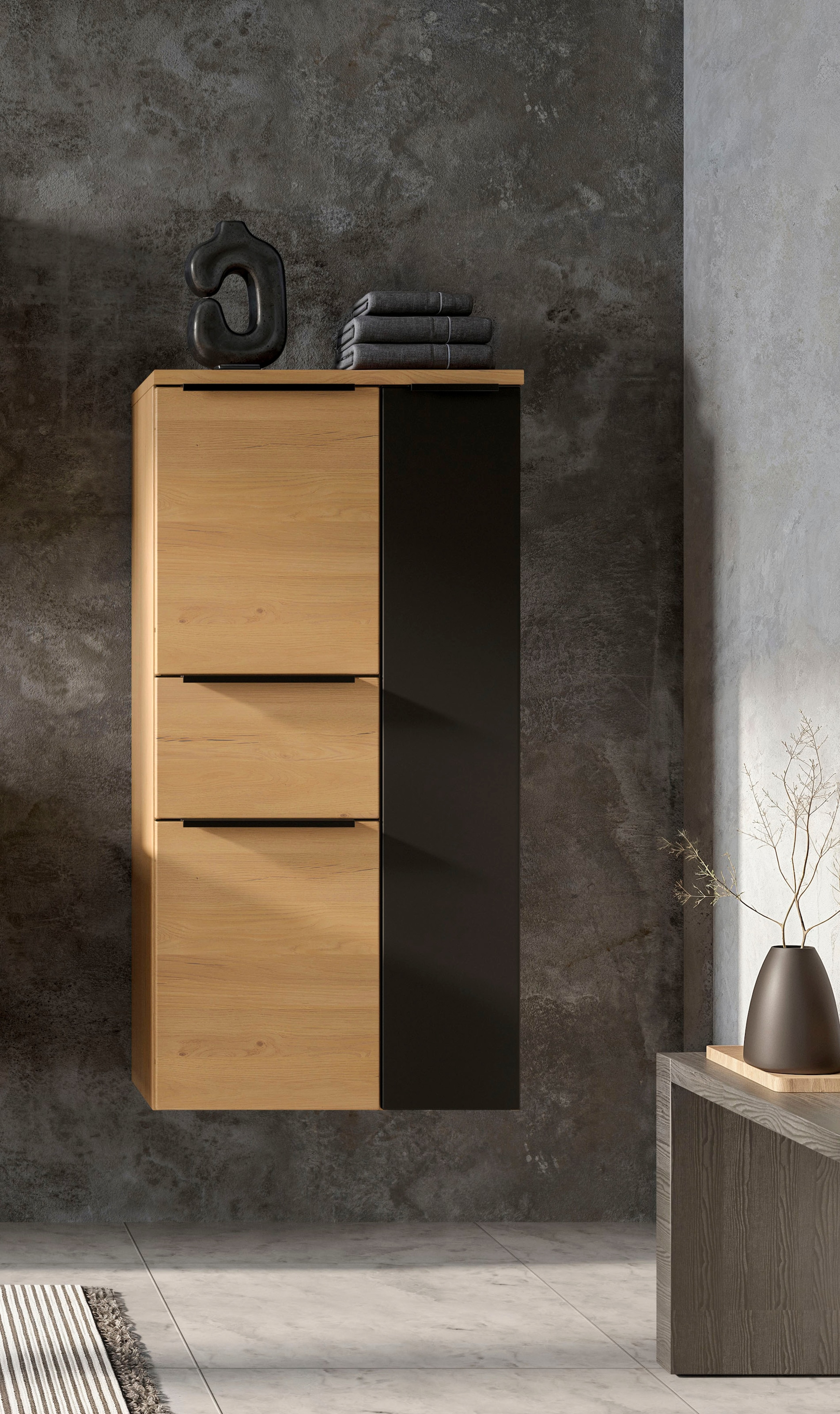 welltime Armoire intermédiaire »MAILAND, Softclose-Auszug, gedämpfte Scharniere, hochwertiges MDF« Dimensions (L/H/P) env. 65/130/35 cm,  chêne sauvage, charnières amorties et tiroir à fermeture douce