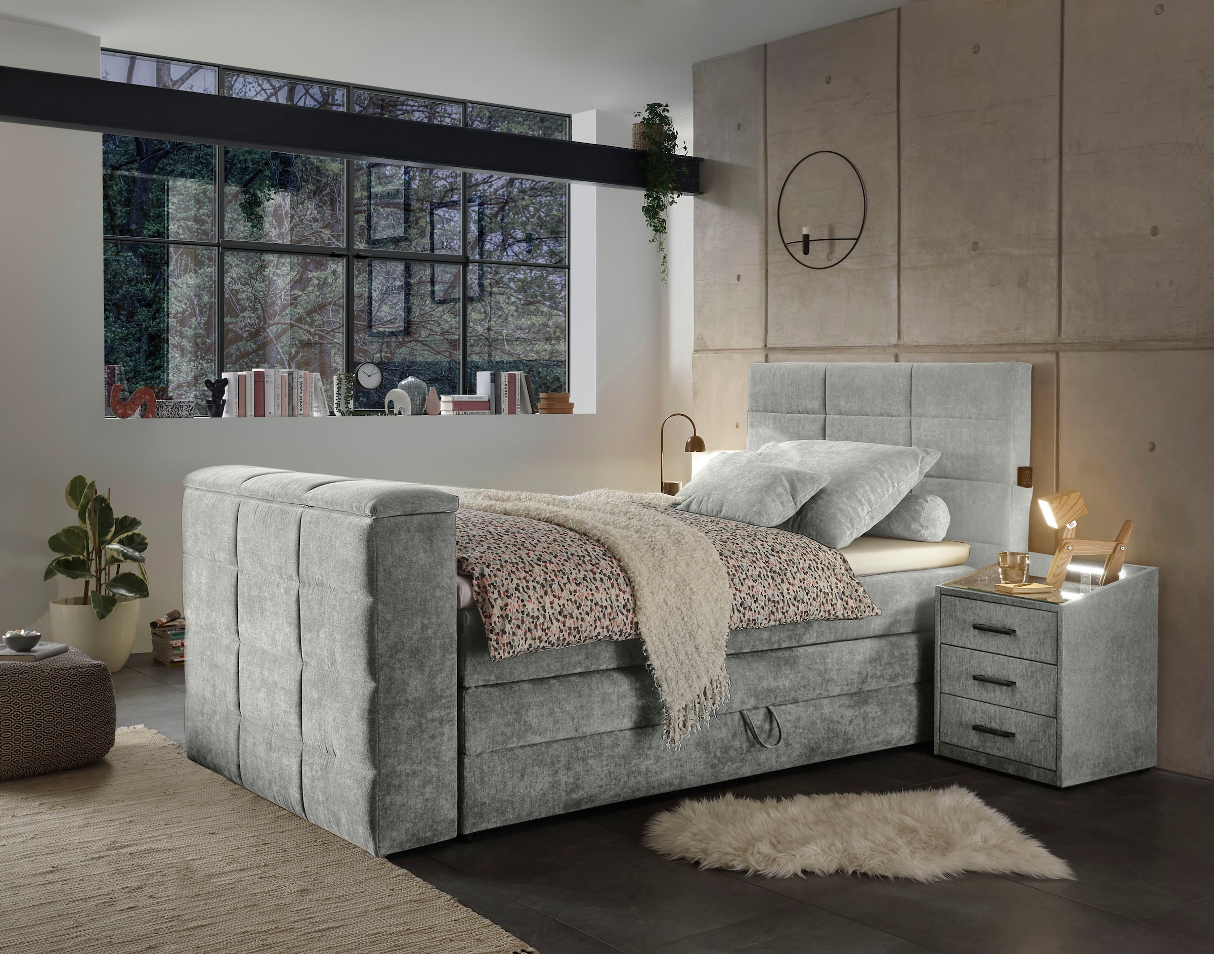 ED EXCITING DESIGN Lit boxspring »Denver« inkl. 1 bzw. 2 Bettkästen, motorisierte TV-Halterung bis 40 Zoll