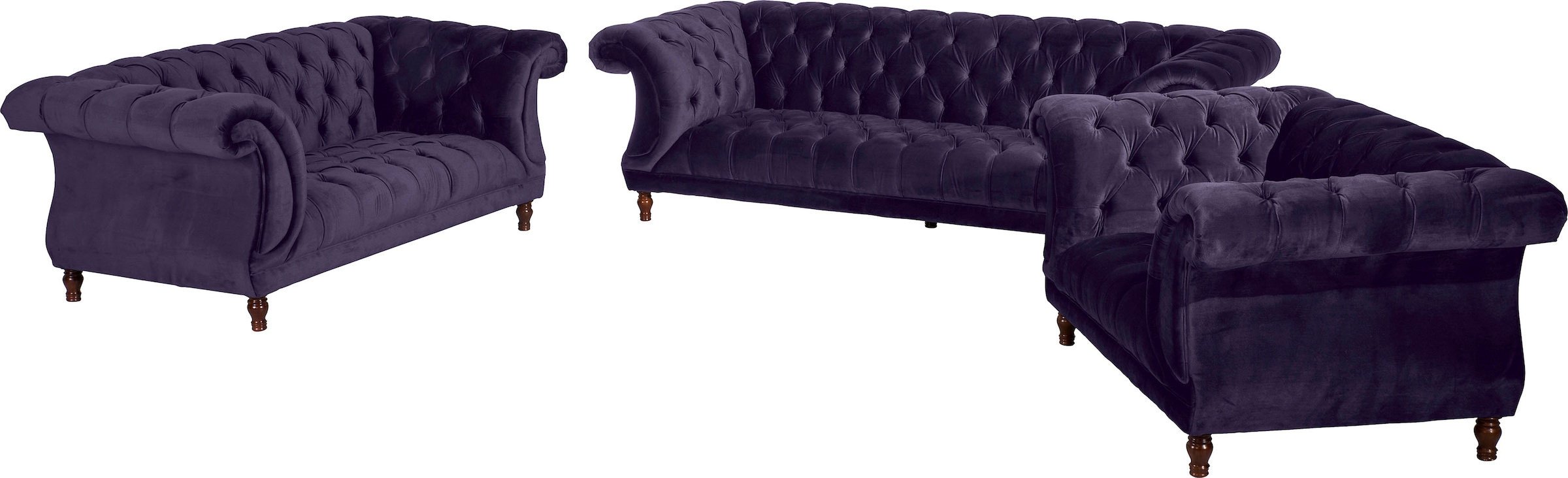 Max Winzer® Chesterfield-Sofa »Isabelle«, Knopfheftung & gedrechselten Füssen in Buche Nussbaum, Breite 200 cm
