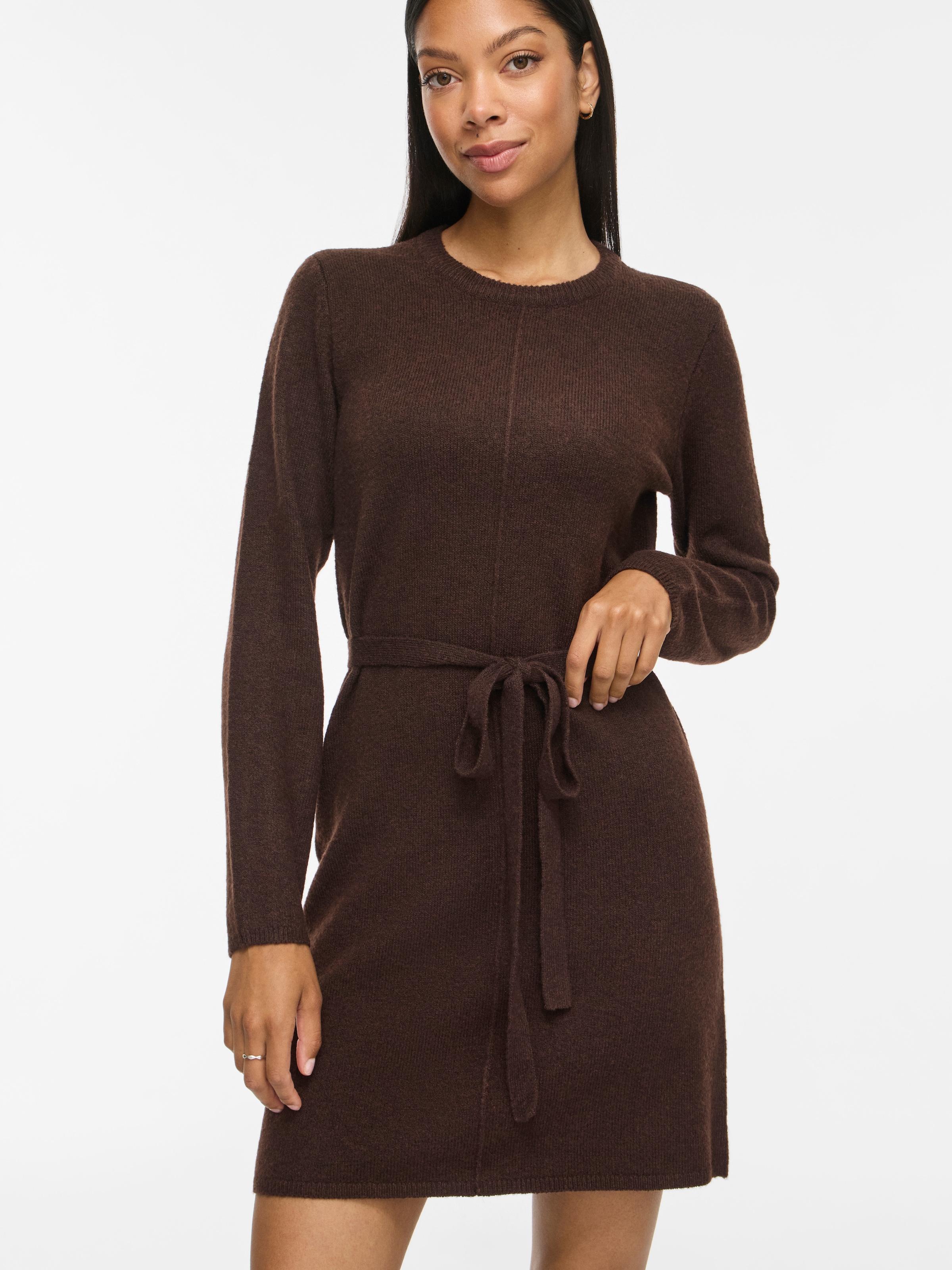 Image of Vila Strickkleid "VILIGA L/S O-NECK BELTED KNIT DRESS-NOOS" Materialmix, normal geschnitten