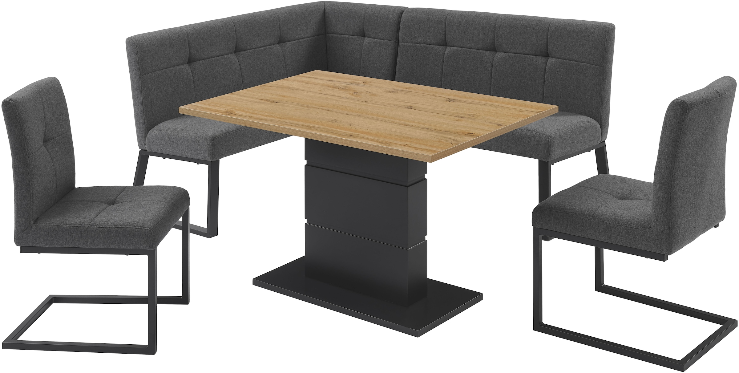 GOODproduct Eckbankgruppe »Geranie, Sitzgruppe, Eckbank inkl. Stauraum, Esstisch, 2 Freischwinger« Set, Eckbank inkl. Stauraum wahlweise links und rechts montierbar, 4 tlg. tlg. Eckbank wahlweise links und rechts montierbar