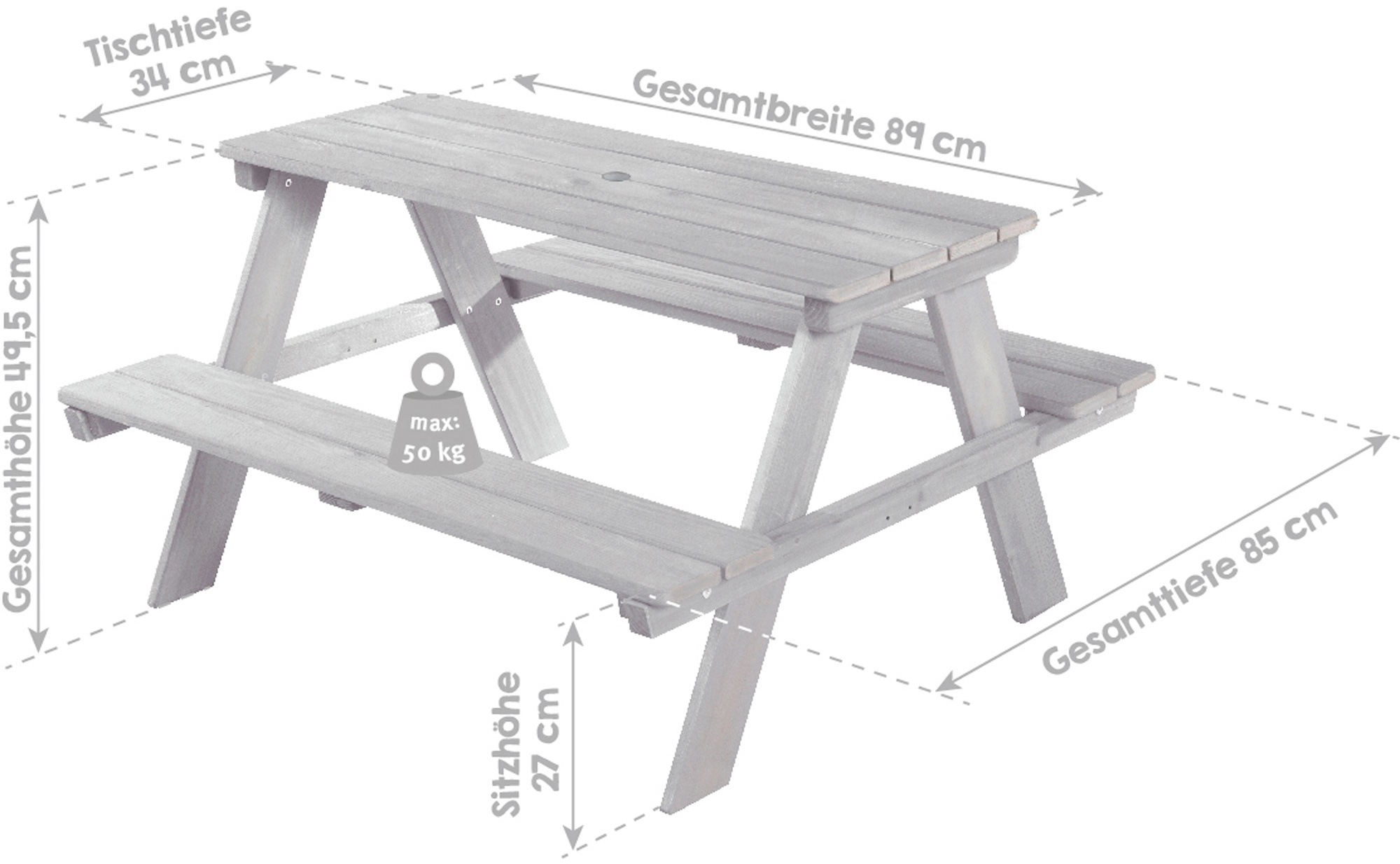 roba® Kindersitzgruppe »Picknick for 4 Outdoor Deluxe, Grau«, mit abgerundeten Ecken