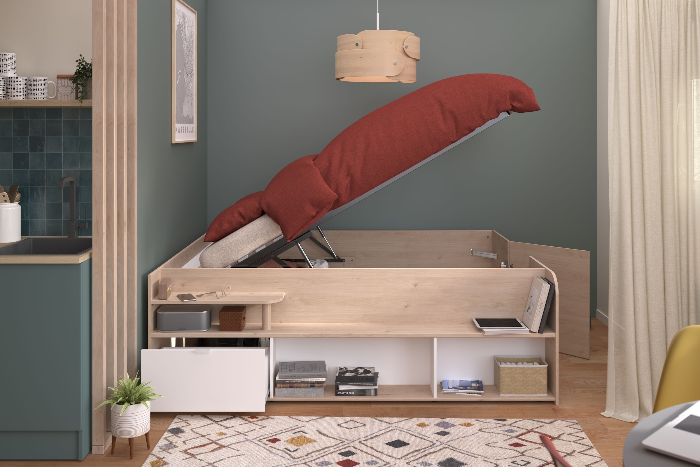Parisot Hochbett »Parisot Travel 2«, Lattenrost aufklappbar, Stauraum integriert, Liegefläche B/L: 140 cm x 200 cm
